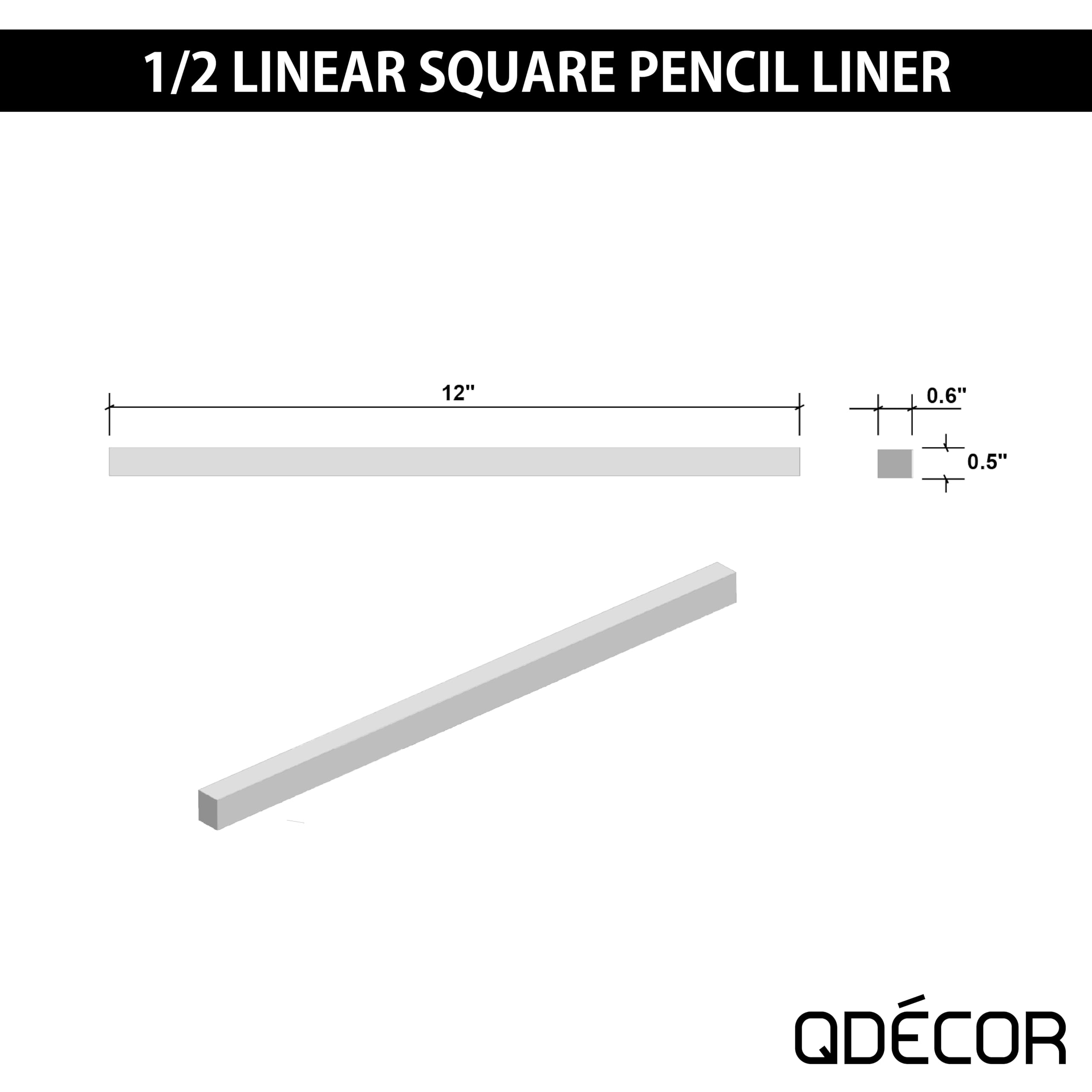 Questech Decor 1/2 x 12 Inch Linear Flat Pencil Tile Edge Trim Cap - Bright White Polished (12 Pack) - Perfect for Shower Tile Liner, Kitchen Backsplash Border & Bathroom Wall Tile Decoration