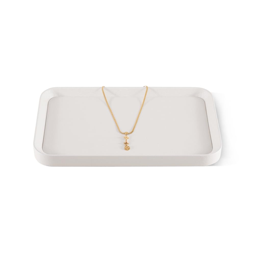 PU Leather Jewelry Display Tray - Gold Bangle & Pendant Storage Organizer for Earrings, Rings, Necklaces - Countertop Shop Holder Plate - Perfect for Retail Stores, Boutiques & Home Organization (White, Large)