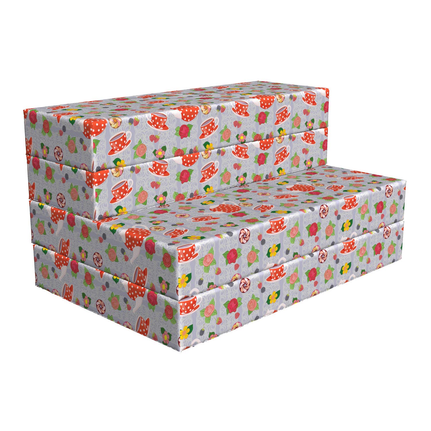 Ambesonne Colorful Foldable Mattress with Cartoon Tea Pots & Roses Design - 74.8
