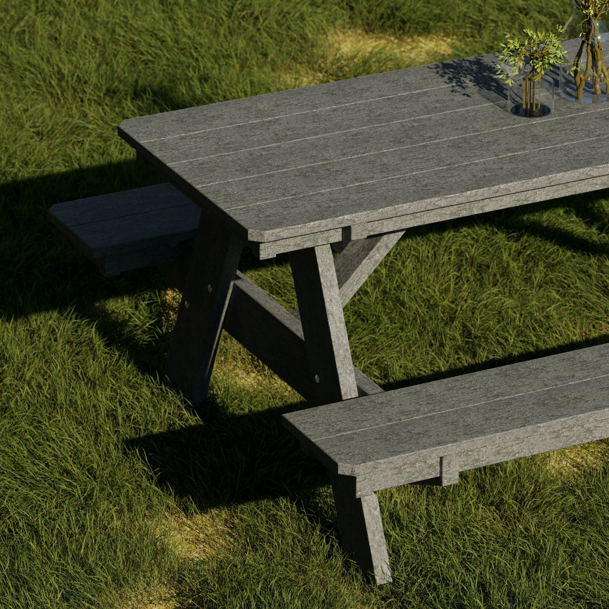 Heritage 72 Inch Outdoor Picnic Table with Attached Benches - Durable All-Weather Patio Furniture for Backyard, Garden, and Park Gatherings