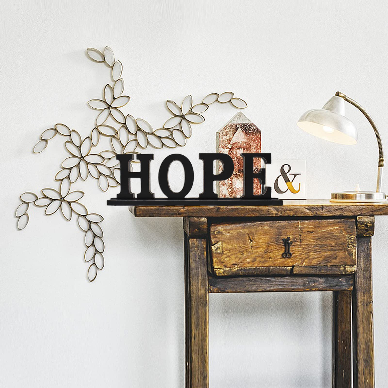 Rustic Wood Hope Letter Sign - Free Standing Home Decor for Farmhouse, Living Room, Bedroom & Office - Inspirational Tabletop Word Sign for Wall, Shelf & Mantel