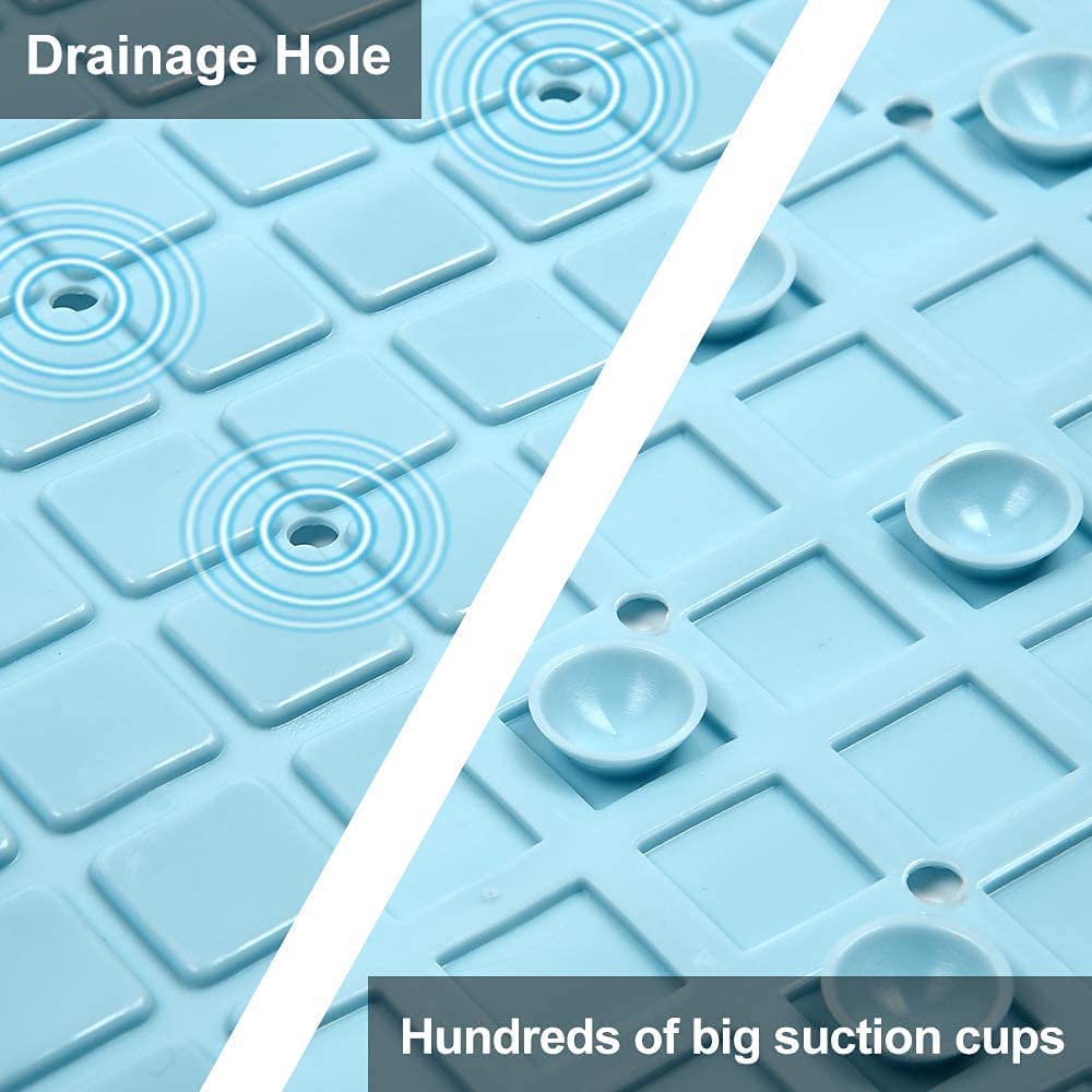 Non-Slip Square Bath Mat with Suction Cups & Drain Holes | Machine Washable Blue Shower Mat for Bathtub & Tub | Perfect for Bathroom Safety & Wet Floor Protection