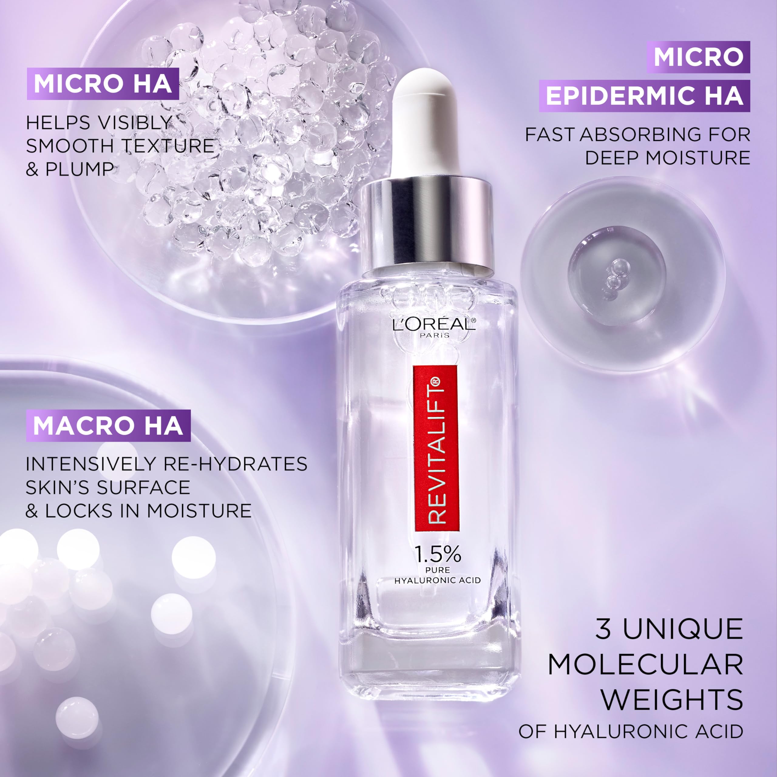 L'Oreal Paris Revitalift Derm Intensives 1.5% Pure Hyaluronic Acid Serum with Vitamin C - Anti-Aging Face Serum for Hydration, Moisturizing & Wrinkle Reduction, 1.7 Oz - Perfect for Daily Skincare Routine & Nighttime Skin Repair