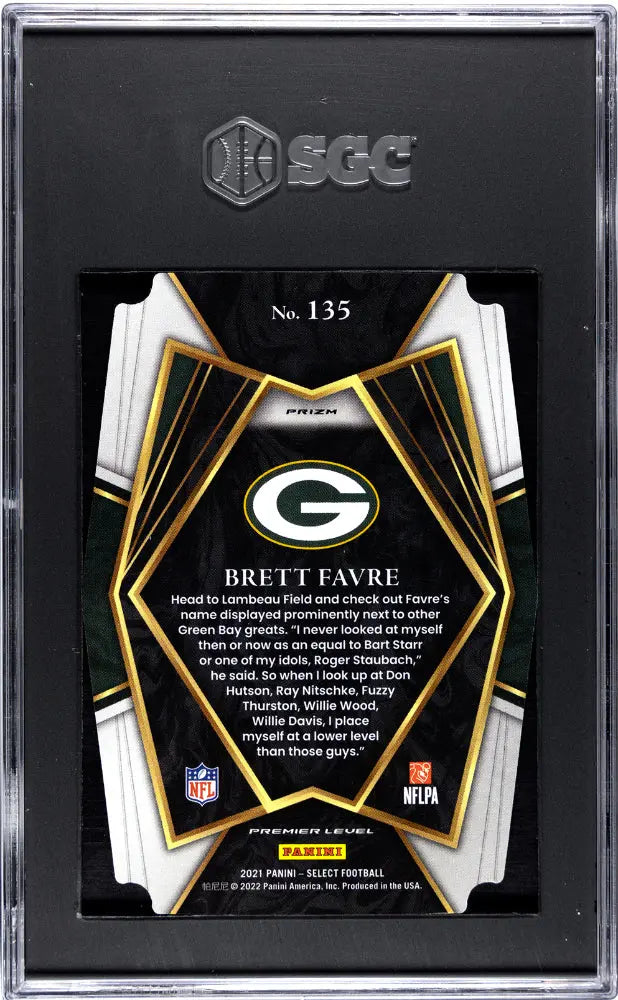 2021 Panini Select Football Brett Favre Zebra Die Cut Prizm SGC 10 Graded Card - Rare Collectible for Sports Memorabilia Fans & Card Collectors - Perfect for Display, Investment, or Gifting