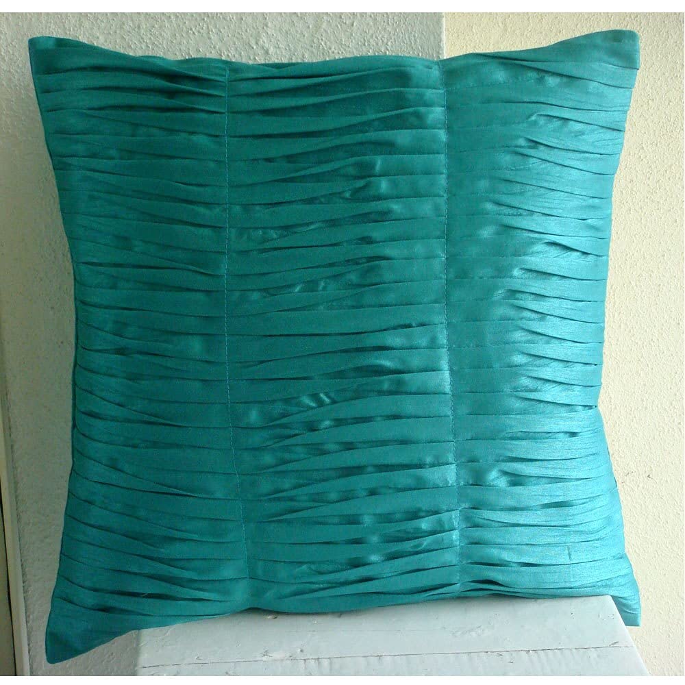 Aqua Blue Throw Pillow Covers 18x18 Inch - Textured Pintuck Design, Soft Silk Square Pillowcase for Sofa, Bed & Couch - Modern Gentle Waves Home Decor (45x45 cm) - Perfect for Living Room, Bedroom & Office