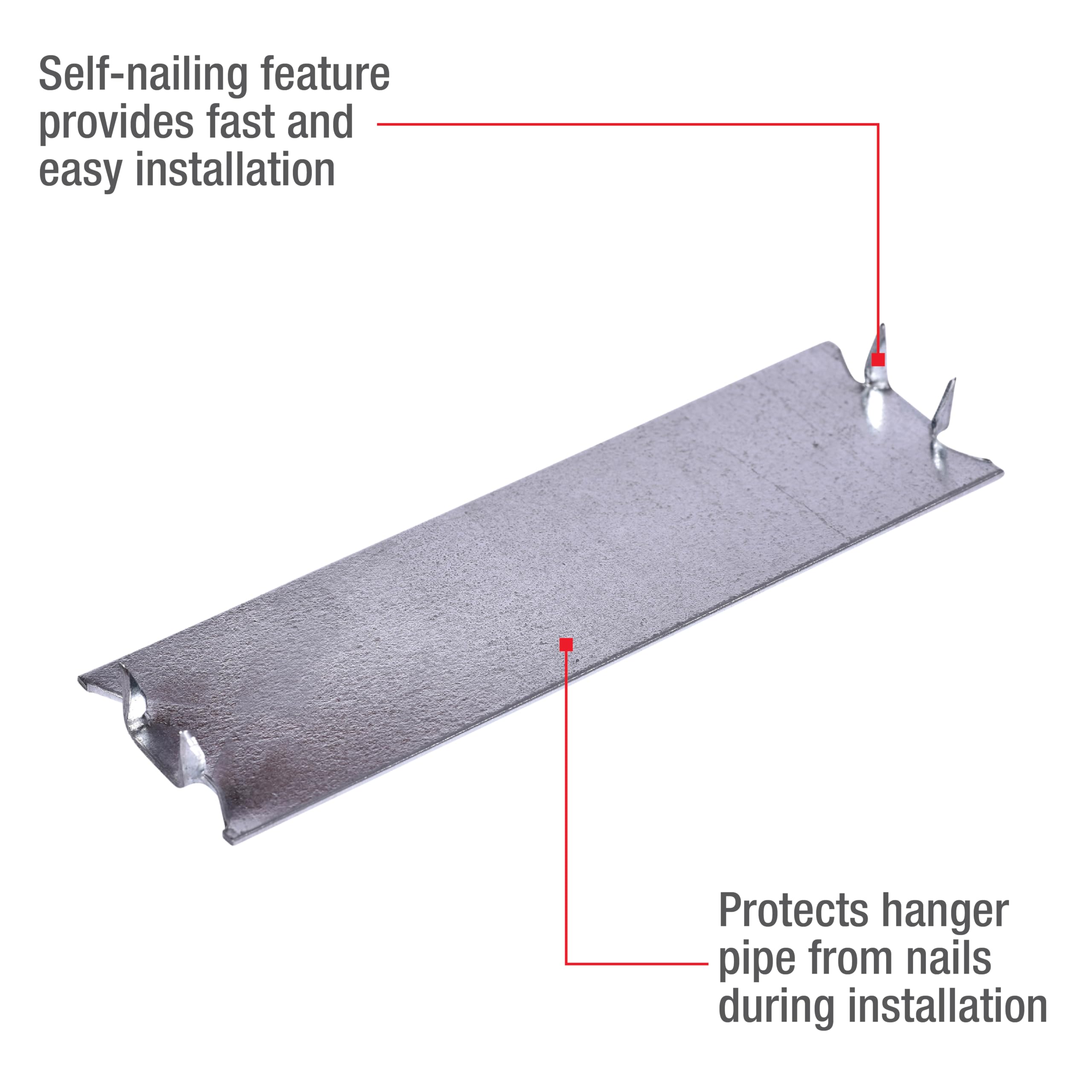 Oatey 33931 Stud Guards and FHA Plates - 1-1/2-Inch x 5-Inch Steel Construction Plates for Wall Protection | Perfect for Home Renovation, Drywall Installation, and Building Safety