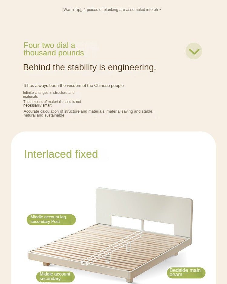 Modern Simple Cream Style Poplar Solid Wood Bed - Queen Size, Sturdy & Elegant for Master Bedroom, Guest Room, or Dormitory