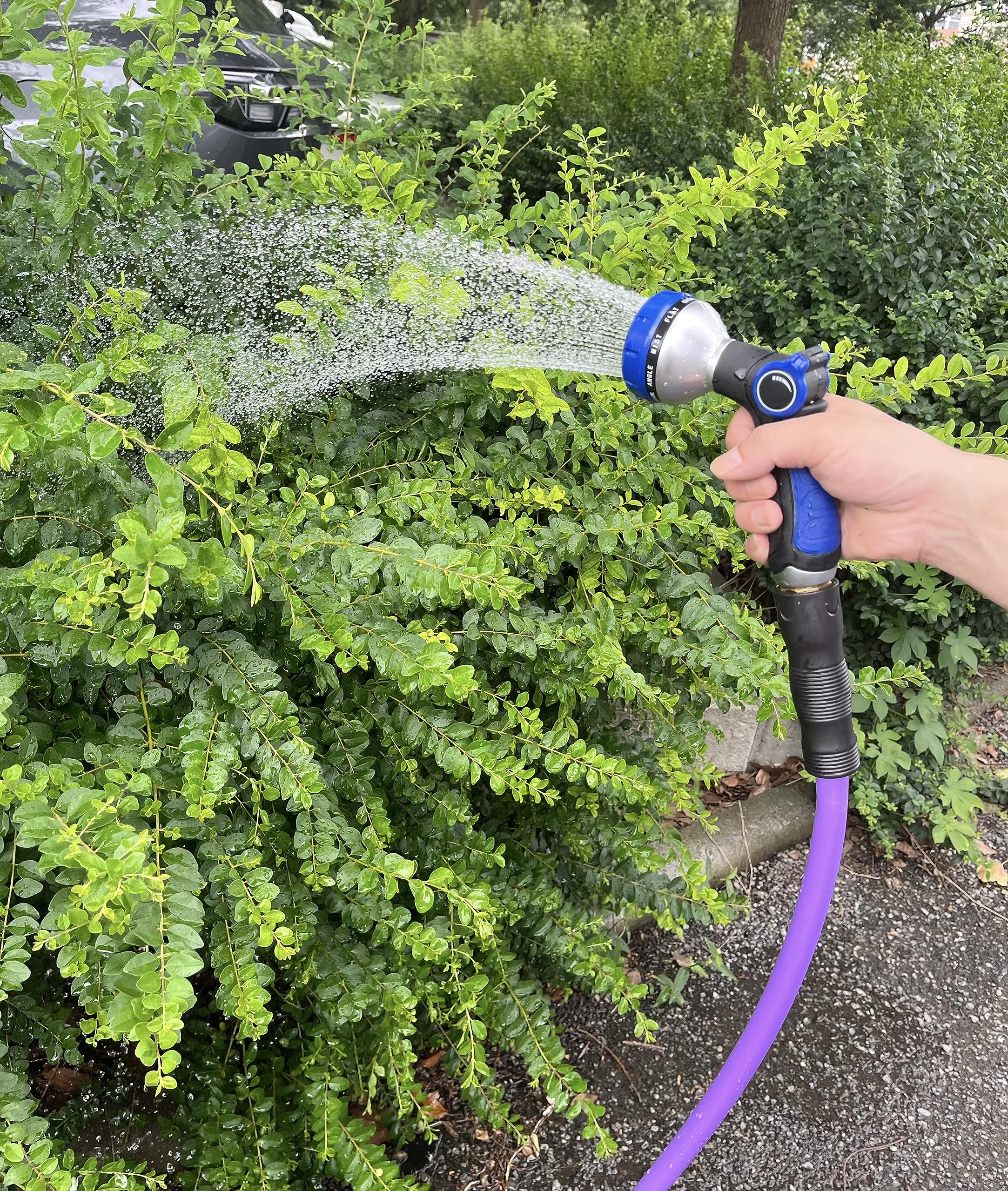Premium 5/8-Inch x 25-Feet Heavy Duty Hybrid Garden Hose with Spray Nozzle - Swivel Grip Handle & 3/4