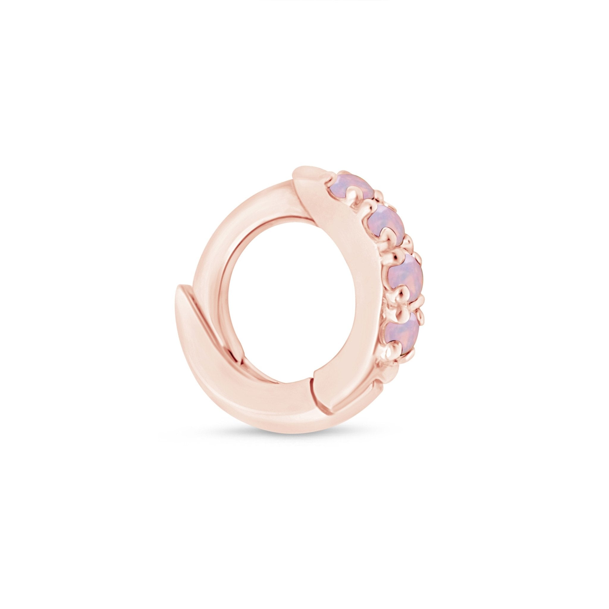 14k Rose Gold Opal Studded Huggie Earrings | Dainty & Elegant Hoop Earrings for Women | Perfect for Everyday Wear, Parties & Special Occasions