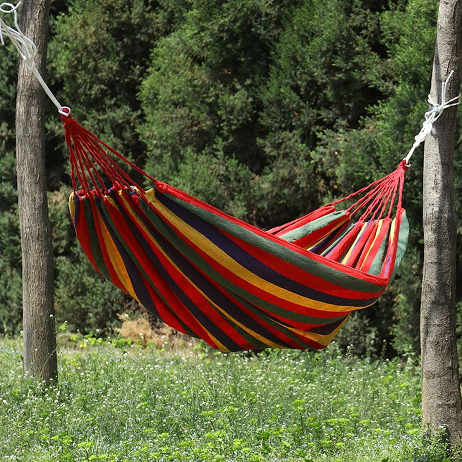 **Large Fabric Hammock Chair with Heavy-Duty Tree Straps - Supports Up to 450lbs - Portable Hammock with Carry Bag for Camping, Backyard, Patio & Indoor Relaxation (Red)**    *(Use for lounging, reading, or napping in your backyard, camping trips, or cozy indoor spaces.)*