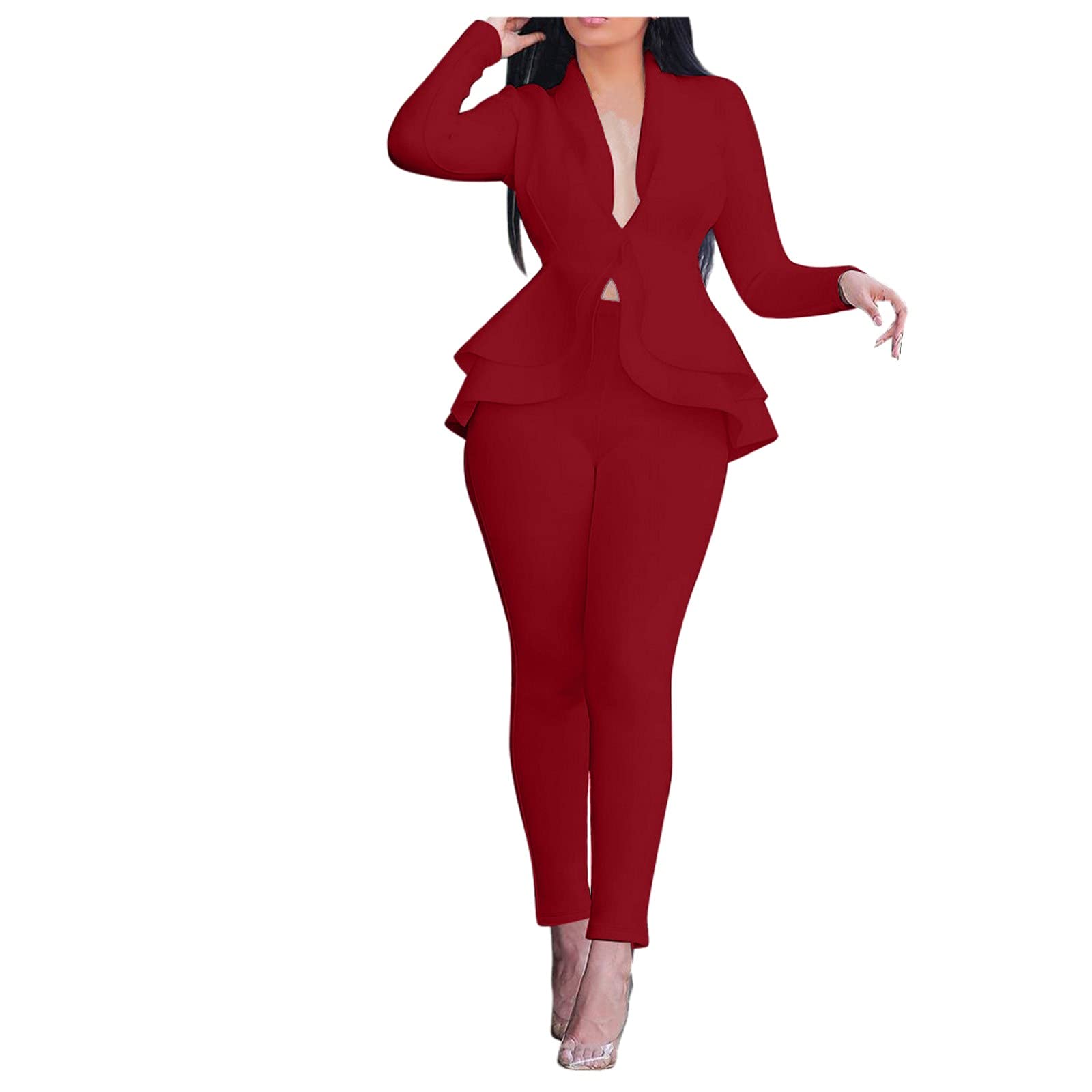 Sexy Women's Two-Piece Outfits - V-Neck Ruffles Patchwork Design Fashion Sets for Women | Perfect for Date Night, Parties & Summer Vacations