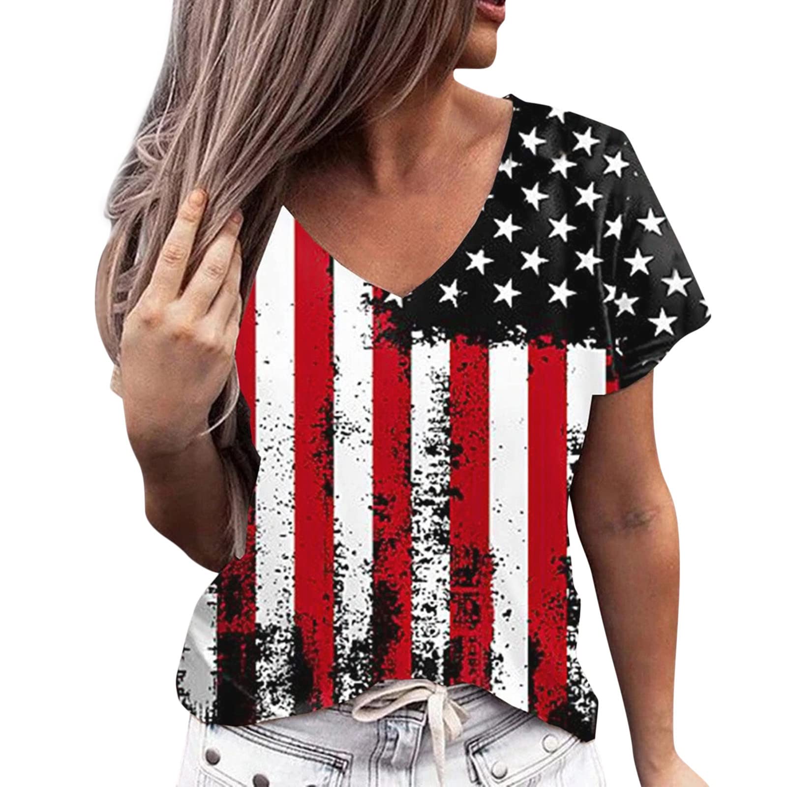 Women's Summer Gradient V-Neck T-Shirt - Casual Loose Fit Tunic Top with Short/Long Sleeve Options | Perfect for Beach Outings, Vacation Wear & Everyday Comfort