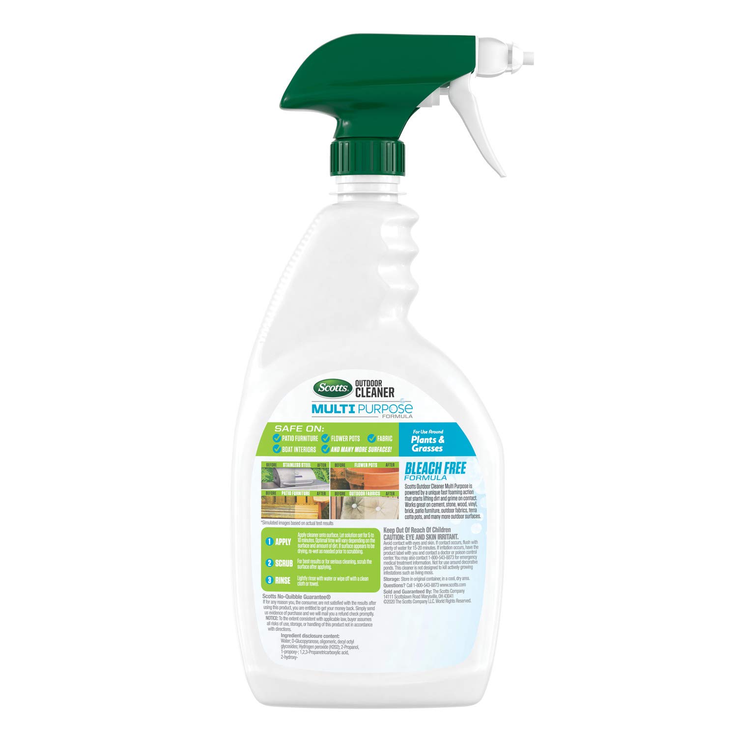 Scotts Outdoor Cleaner Multi-Purpose Formula - Ready-to-Use, Bleach-Free Deck & Patio Cleaner for Wood, Stone & Siding - 32 oz Spray Bottle - Perfect for Cleaning Outdoor Furniture, Fences & Driveways