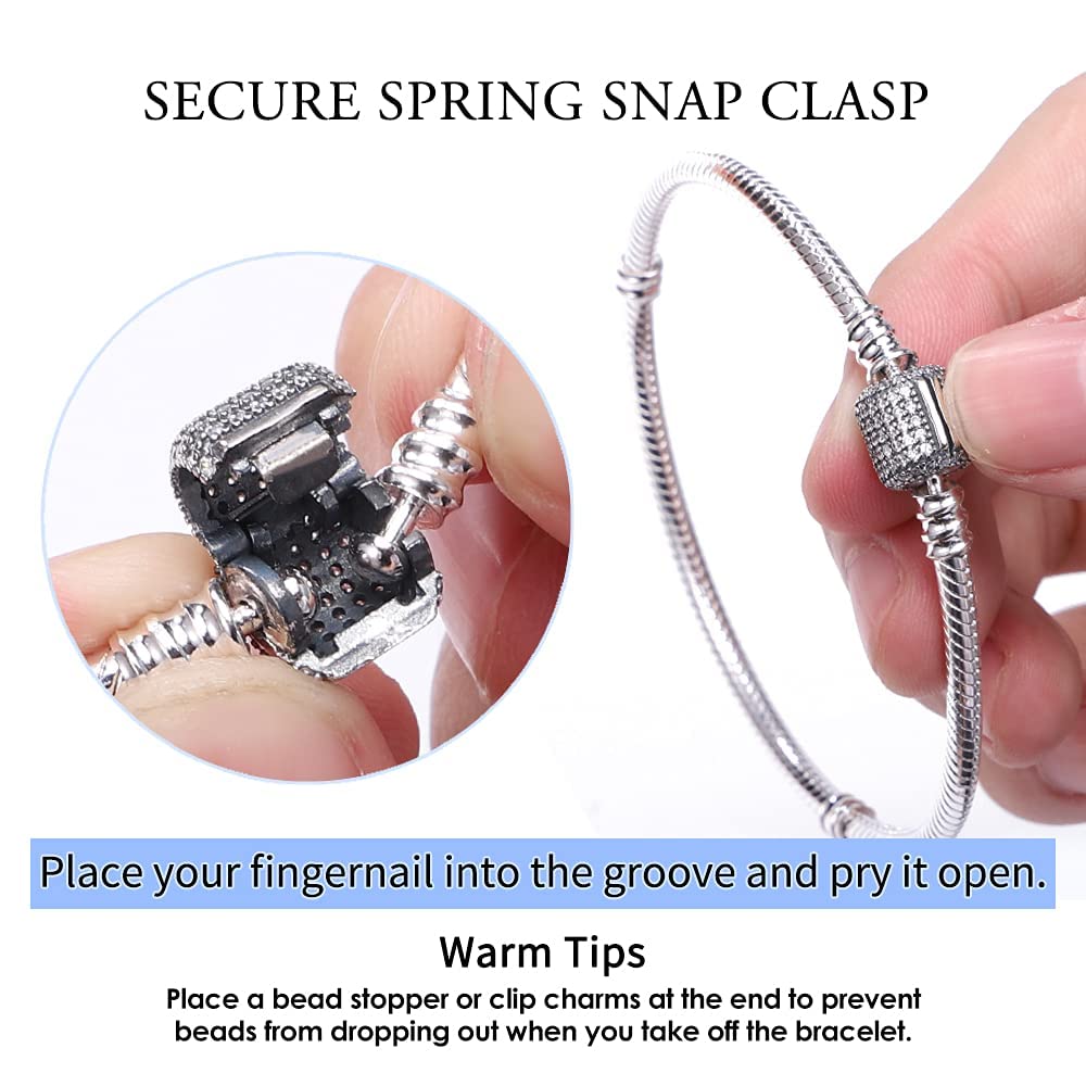 KUNSIR 925 Sterling Silver Snake Chain Charm Bracelet for Women - Adjustable, Dainty & Elegant Jewelry Gift for Her - Perfect for Everyday Wear, Special Occasions & Charm Customization