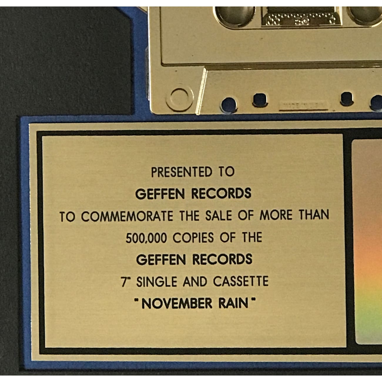 Guns N' Roses November Rain RIAA Gold Single Award Plaque - Certified Music Memorabilia for Collectors & Fans - Perfect for Display in Home, Office, or Music Room