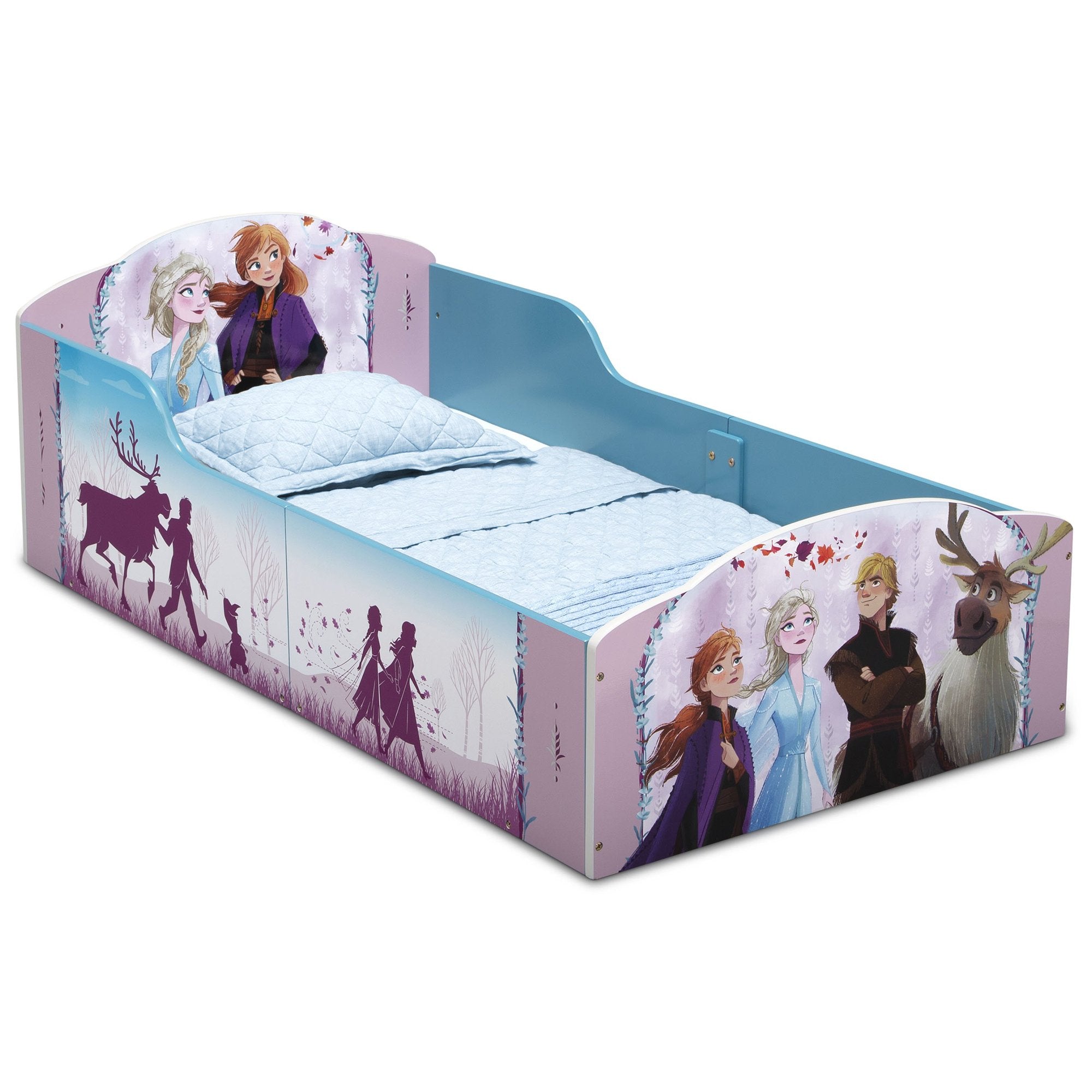 Disney Frozen 2 Wooden Toddler Bed for Kids - Princess Elsa & Anna Themed Toddler Bed with Safety Rails - Perfect for Nursery, Bedroom, and Kids' Room Decor