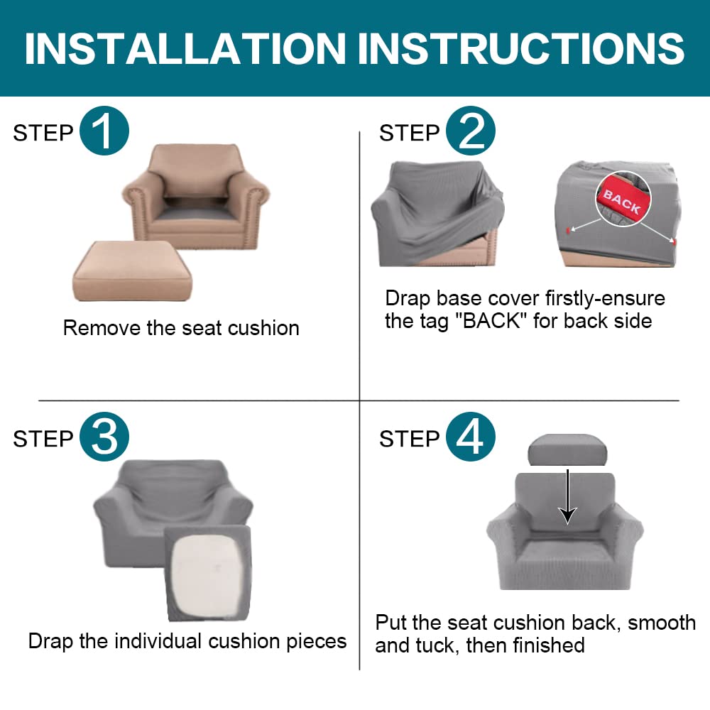 2-Piece Jacquard Chair Slipcovers for Living Room - Turquoise Armchair & Sofa Covers with Matching Cushion Covers - Durable Furniture Protectors for Home, Office, and Dining Room Decor
