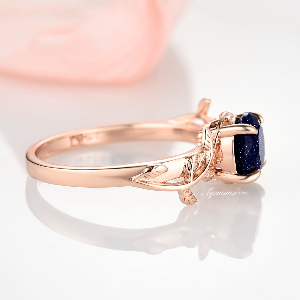 14K Rose Gold Vermeil Galaxy Sandstone Leaf Ring - Elegant Starry Night Design for Women, Perfect for Everyday Wear, Gift Giving & Special Occasions