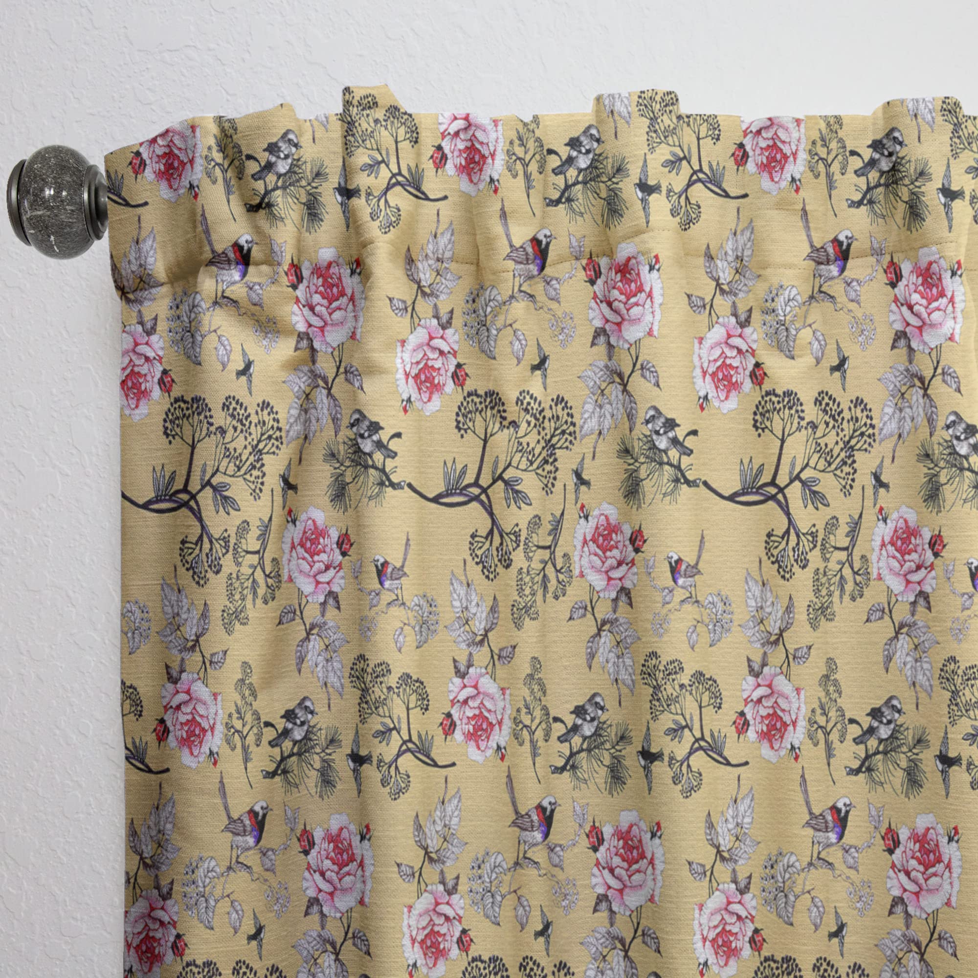DesignQ Floral Bird Yellow Thermal Insulated Curtains - 52x120 Inch Single Panel for Bedroom & Living Room - Energy Saving Blackout Drapes for Home Decor