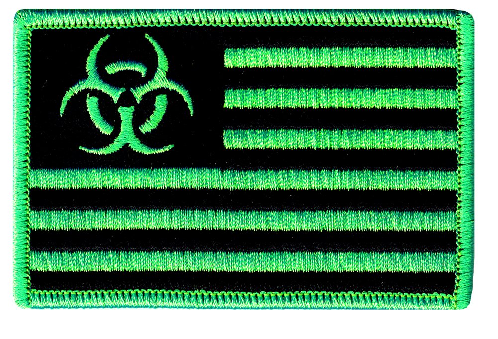 Zombie States of America Green Embroidered Iron-On Biohazard Flag Patch - Perfect for Jackets, Backpacks & DIY Costume Accessories