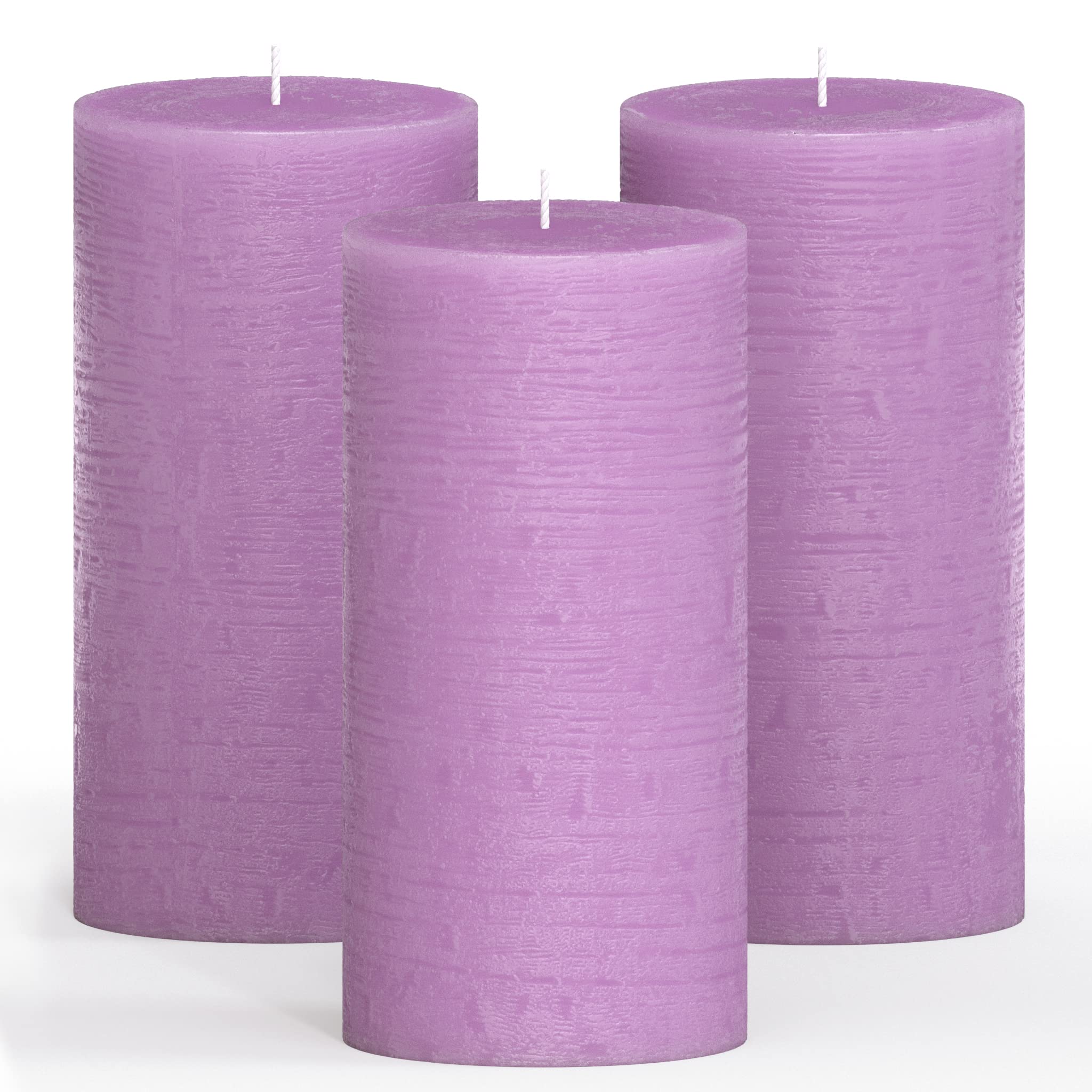 Premium CANDWAX 3x6 Inch Unscented Pillar Candles Set of 3 - Drip-Free Rustic Decorative Candles for Weddings, Home Decor & Interior Design - Elegant Lilac Colored Candles for Centerpieces, Tablescapes & Romantic Ambiance