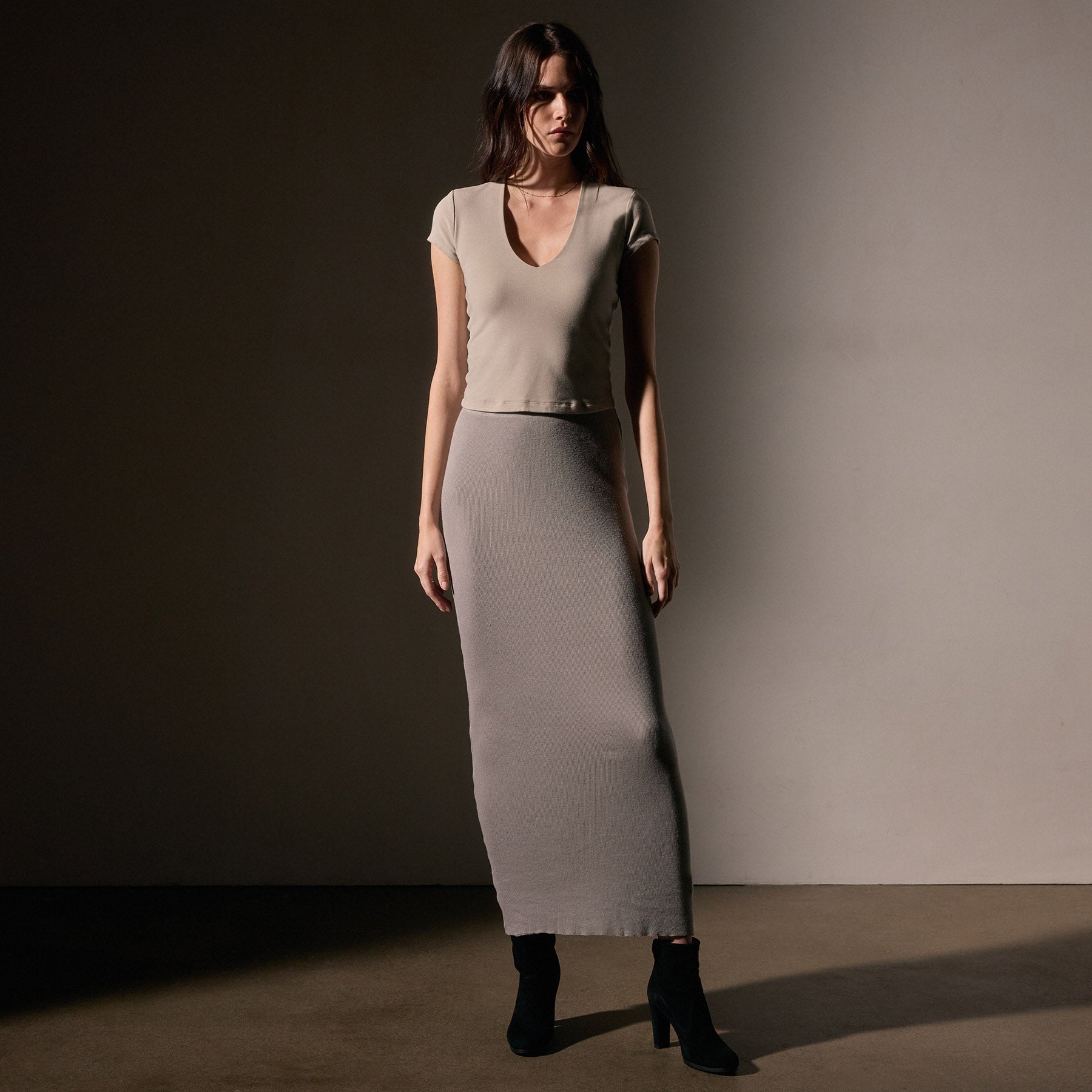 Soft Cotton Cashmere Blend Rib Skirt for Women - Comfortable & Stylish Mid-Length Skirt for Fall & Winter - Perfect for Office, Date Night & Casual Outings