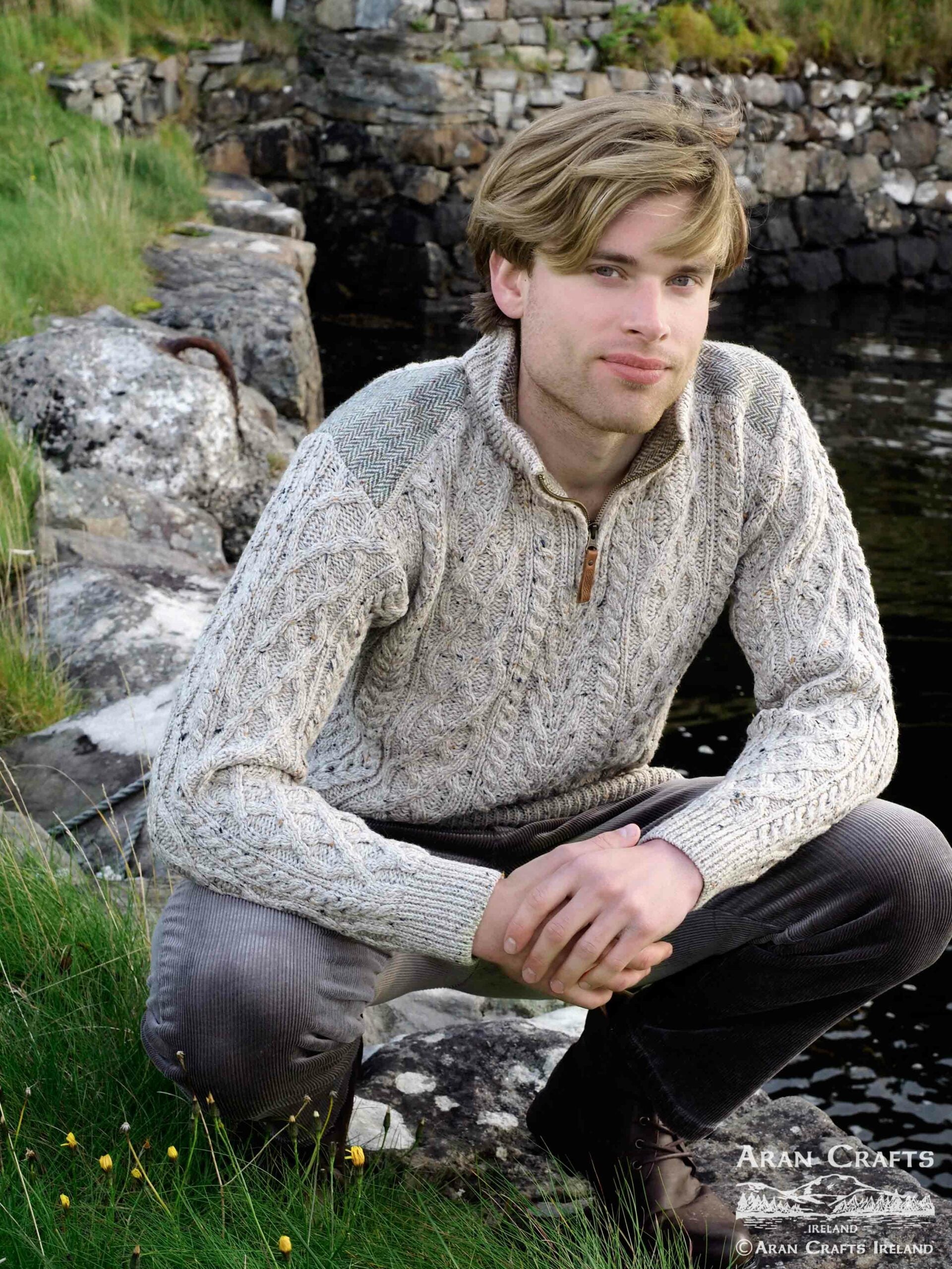Curracloe Half Zip Sweater for Men & Women - Soft Fleece Pullover with Tweed Patch Detail - 2 Color Options (Navy/Beige) - Perfect for Fall Layering, Outdoor Adventures & Casual Office Wear
