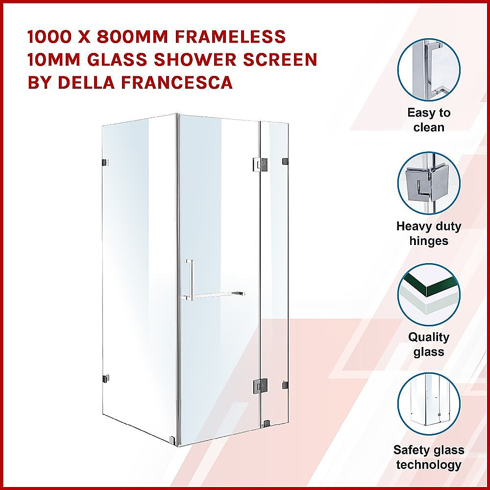 Frameless 10mm Glass Shower Screen 1000 x 800mm - Modern Bathroom Enclosure by Della Francesca | Perfect for Walk-in Showers, Bathroom Renovations & Spa-Style Bathrooms