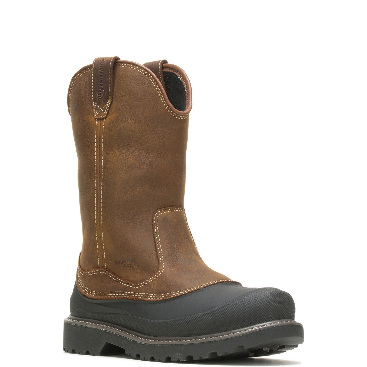 **Waterproof Steel Toe Pull-On Work Boots for Men - Slip-Resistant & Comfortable for Construction, Oilfield & Outdoor Work**