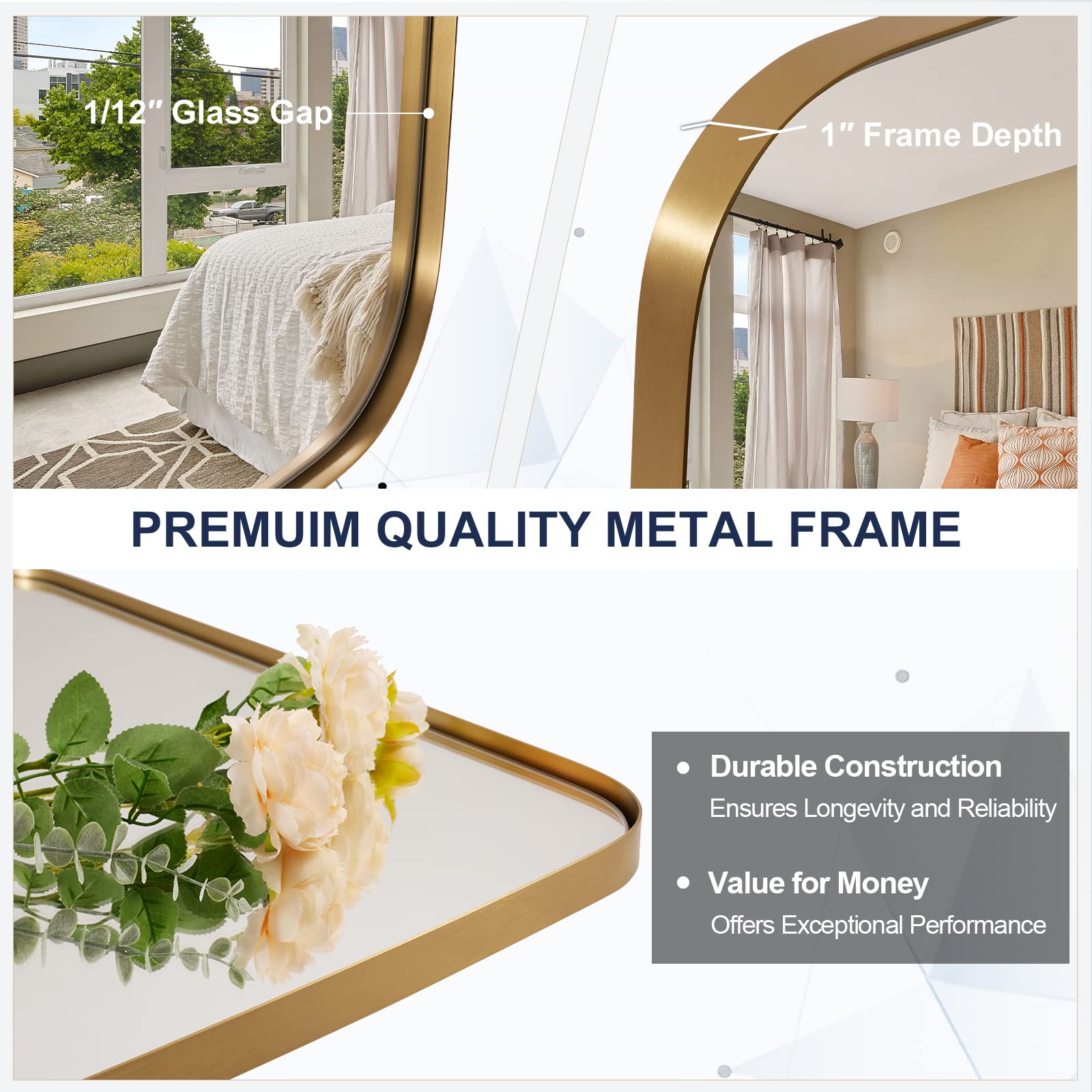 ANDY STAR 20x30 Inch Brushed Gold Bathroom Mirror - Stainless Steel Metal Frame Vanity Mirror for Over Sink, Wall Mounted Makeup Mirror (Perfect for Bathroom, Bedroom & Dressing Room)