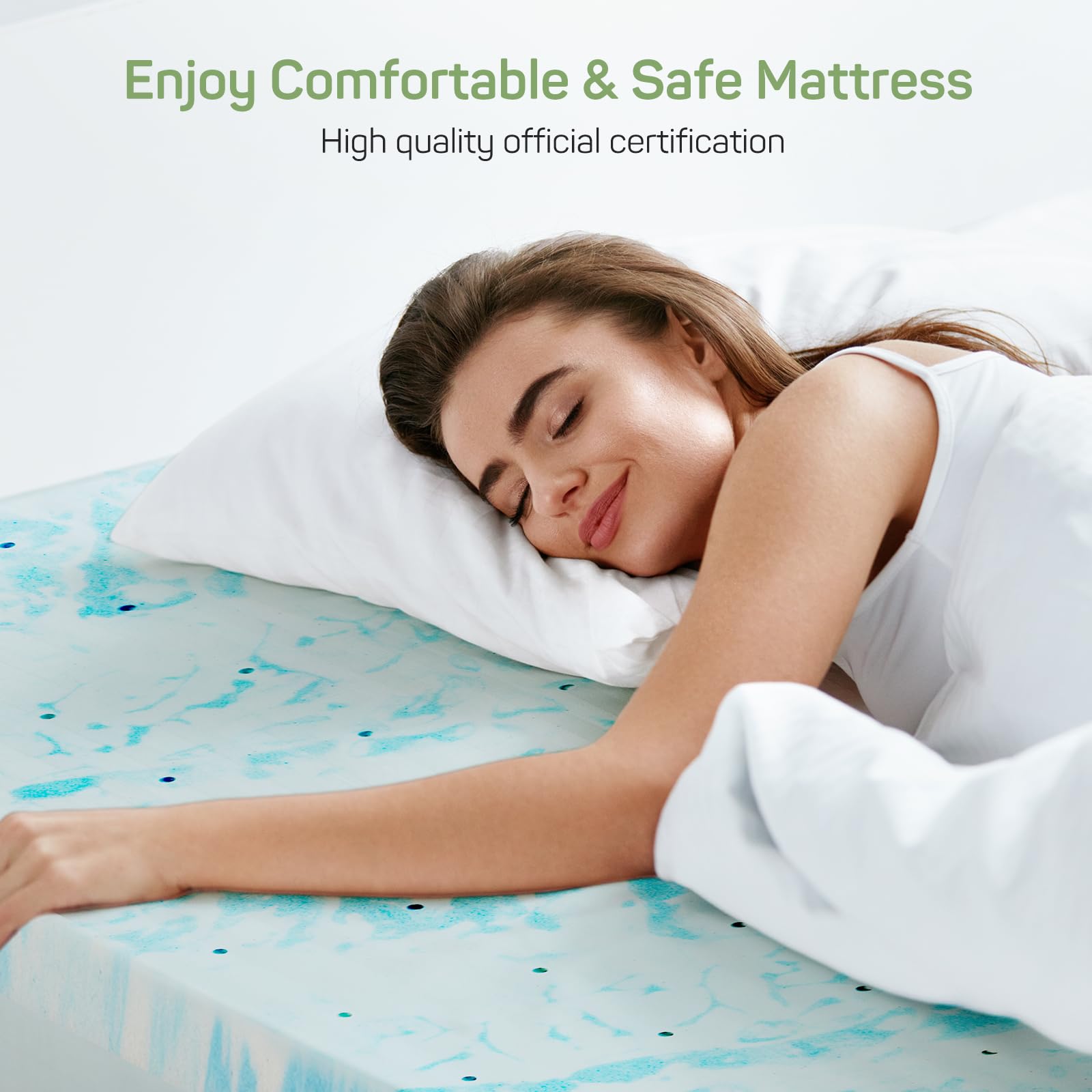 2 Inch Gel Memory Foam Mattress Topper Twin Size - CertiPUR-US Certified Cooling Mattress Pad with Ventilation for Back Pain Relief & Pressure Relief - Perfect for Guest Beds, Dorm Rooms & Home Comfort (Blue)