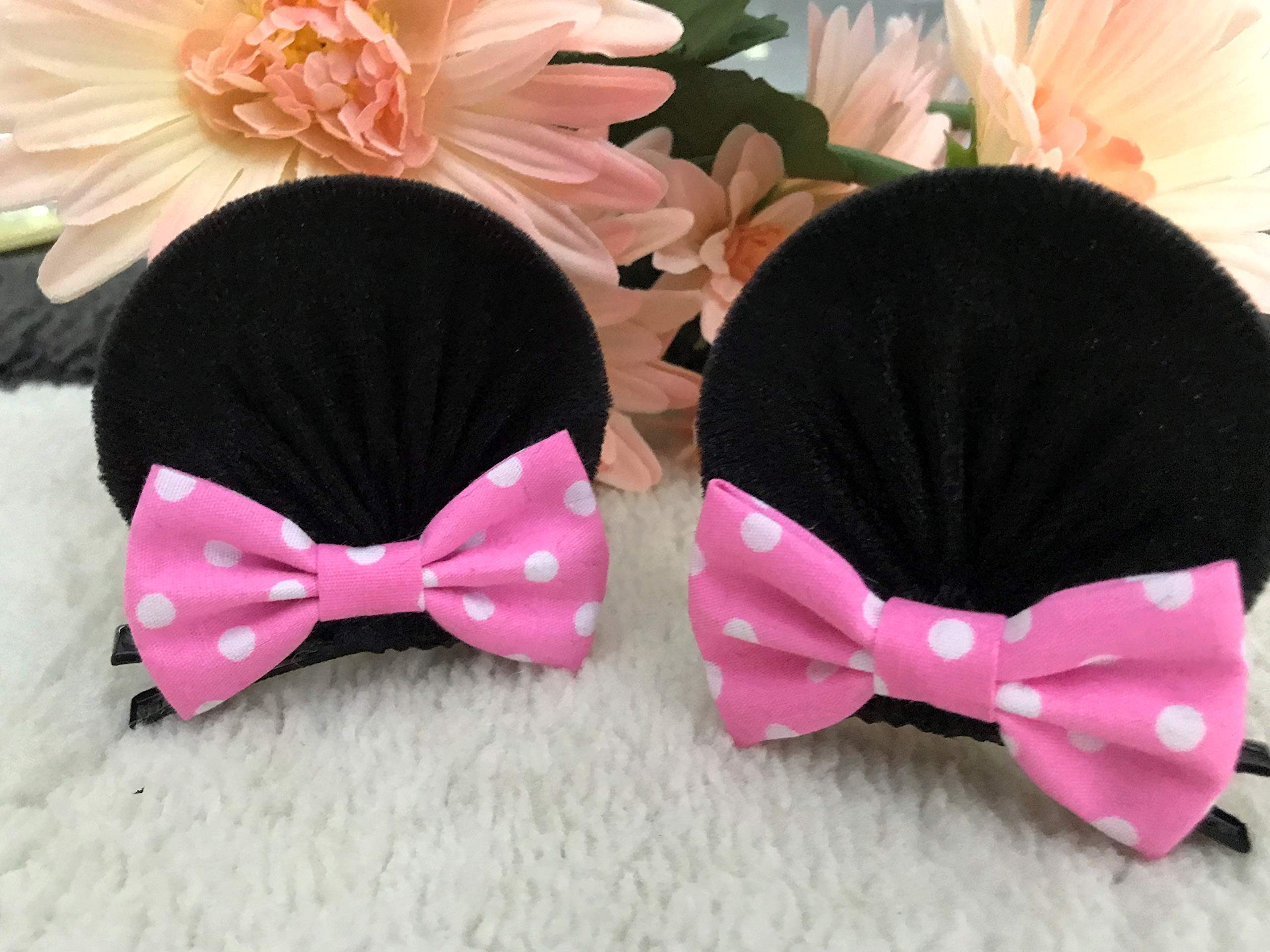 Pink Polka Dot Mouse Ears Hair Clips with Alligator Clips - Cute Hair Accessories for Disney Theme Parks, Costume Parties & Cosplay (Style M12)