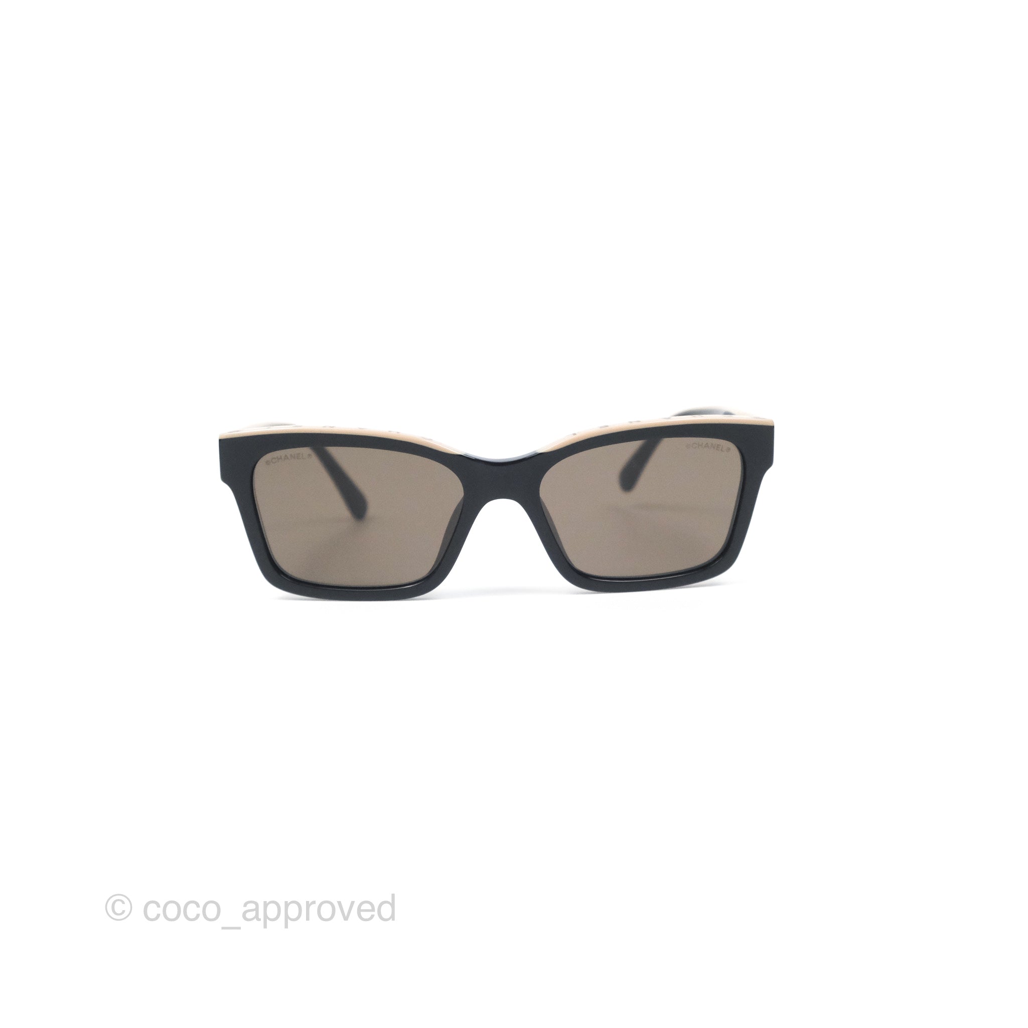 Chanel Acetate Square Sunglasses for Women - Classic Black/Beige Frame with UV Protection - Perfect for Beach, Driving & Fashion Outfits