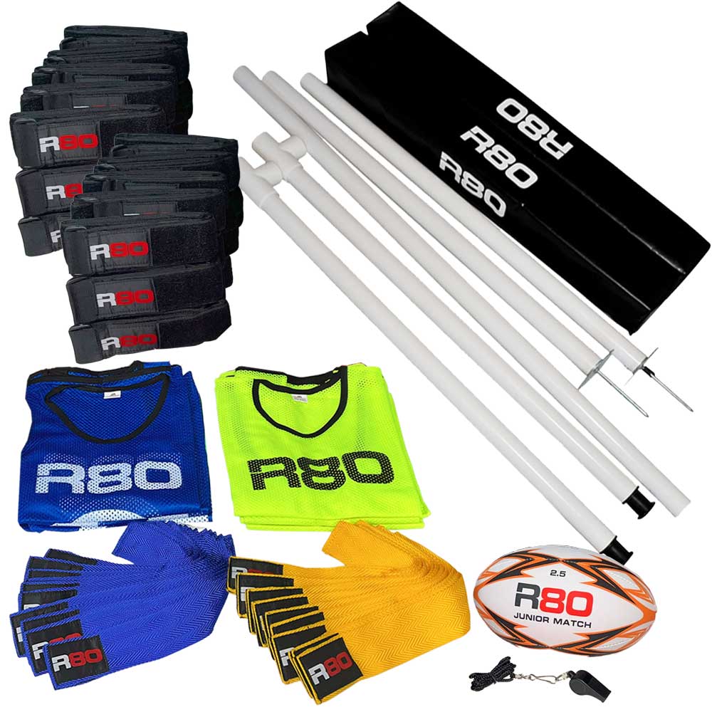 R80 Junior Rippa Team Football Goal Sets with Posts & Corner Poles - Perfect for Youth Soccer Practice, Backyard Games, and School PE Classes