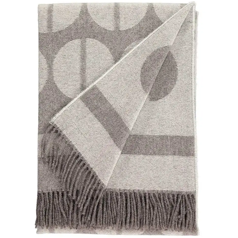 Premium White & Taupe Alpaca Merino Wool Throw Blanket - 75