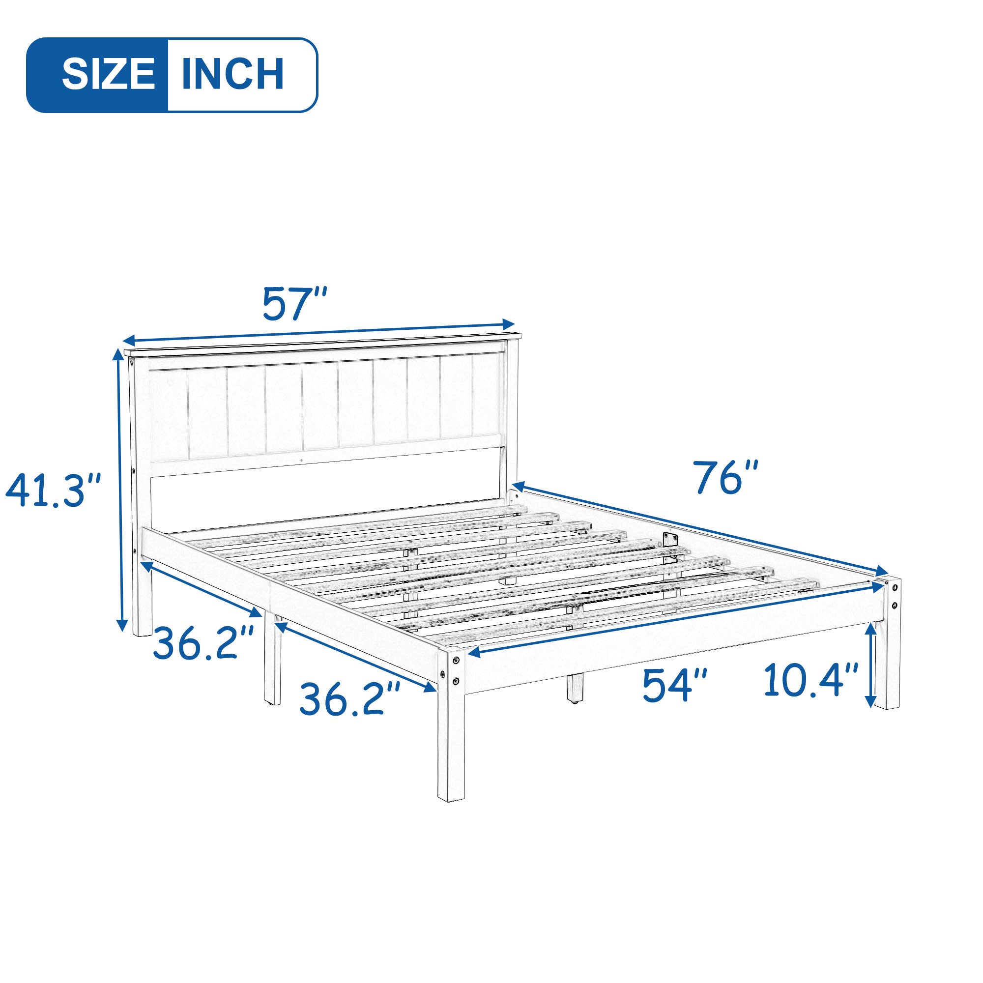 KLMM Solid Wood Platform Bed Frame with Headboard - Sturdy Wood Slat Support & Non-Slip Tape - Easy Assembly Queen Size Bed Frame (Brown) - Perfect for Modern Bedrooms, Guest Rooms & Dormitories