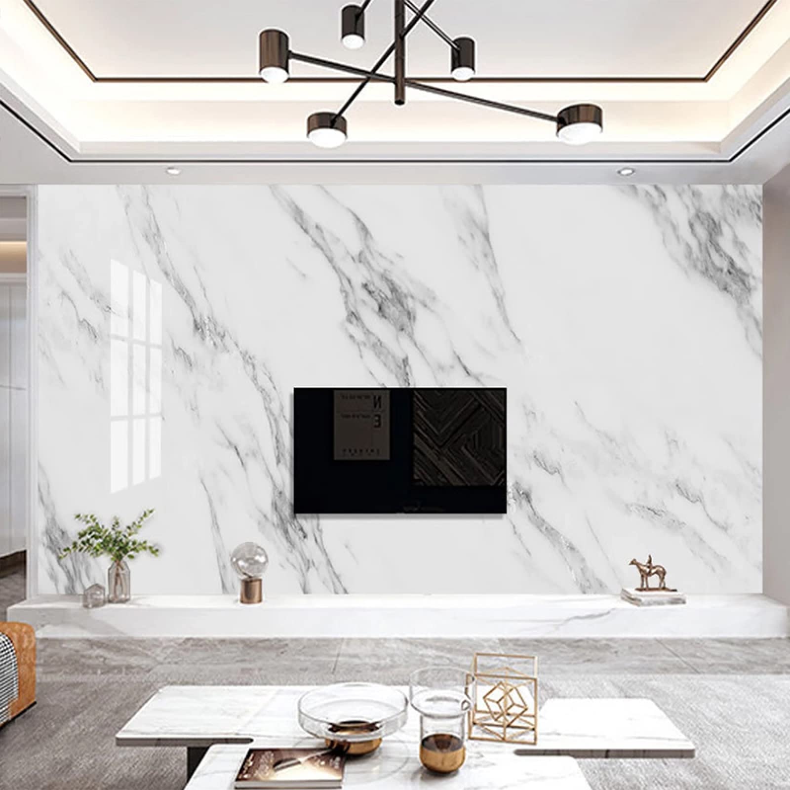 Custom Jazz White Marble Art Poster Print - Modern 3D Stripe Wall Mural Decal for Dining Room & TV Wall Decor - 98.4x68.9 Inches (WxH) - Perfect for Home, Office, and Commercial Spaces