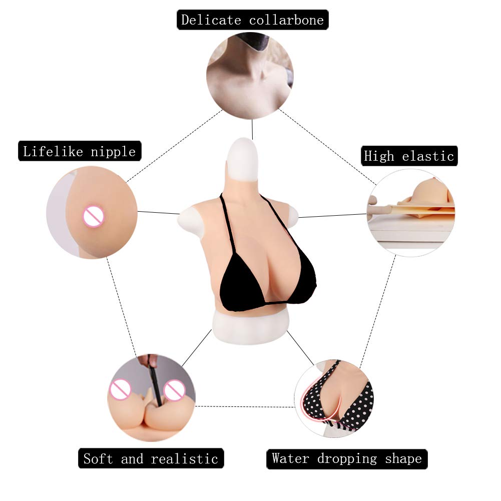 Realistic Silicone Breast Forms for Crossdressing & Transgender - Natural Fake Breast Plates with Upgraded Bra Pads (E-G Cup) - Perfect for Cosplay, Drag Shows & Gender Affirmation