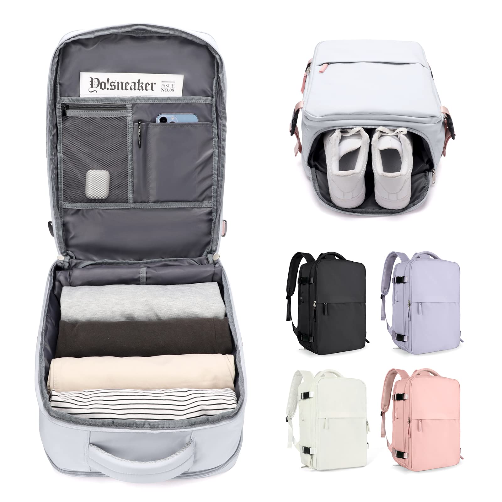 UPPACK Waterproof Travel Backpack for Women & Men - Airplane Approved Carry On Hiking Backpack with Laptop Compartment | Perfect for College, Business Trips & Outdoor Adventures (Grey)