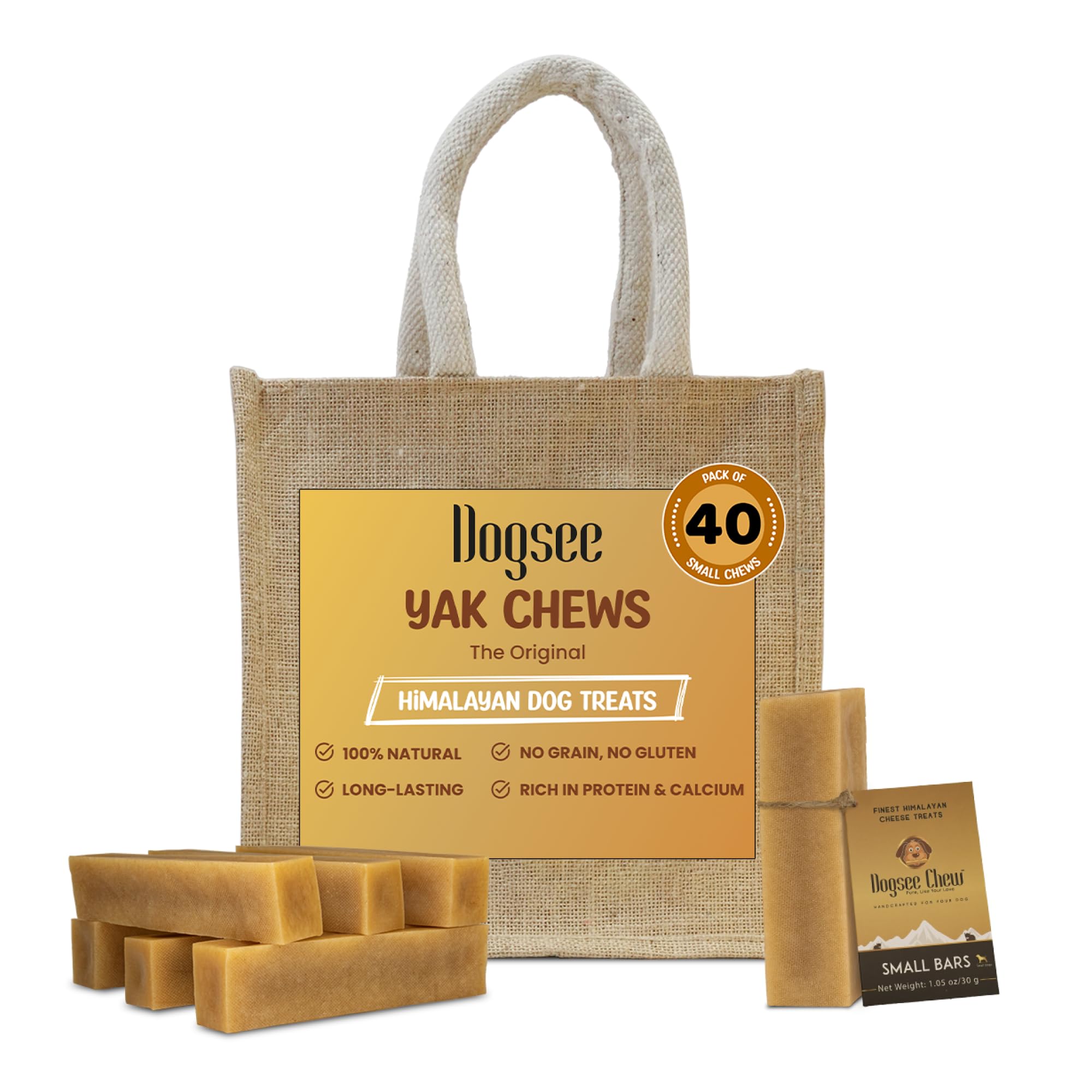 **Dogsee Original Himalayan Yak Cheese Dog Chews – Small (40 Chews) | Natural, Long-Lasting Yak Chews for Small Dogs | Rawhide-Free, Easily Digestible Dog Treats | Bulk Pack for Training & Dental Health**    *(Perfect for teething puppies, rewarding good behavior, and promoting healthy chewing habits.)*
