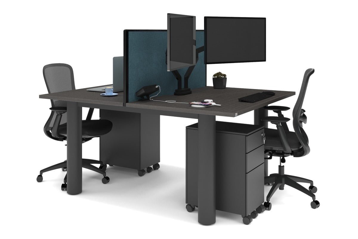 Quadro Cylinder Leg 2-Person Office Workstation Desk - 1600L x 800W with Cable Management Scallop - Perfect for Collaborative Workspaces & Modern Offices