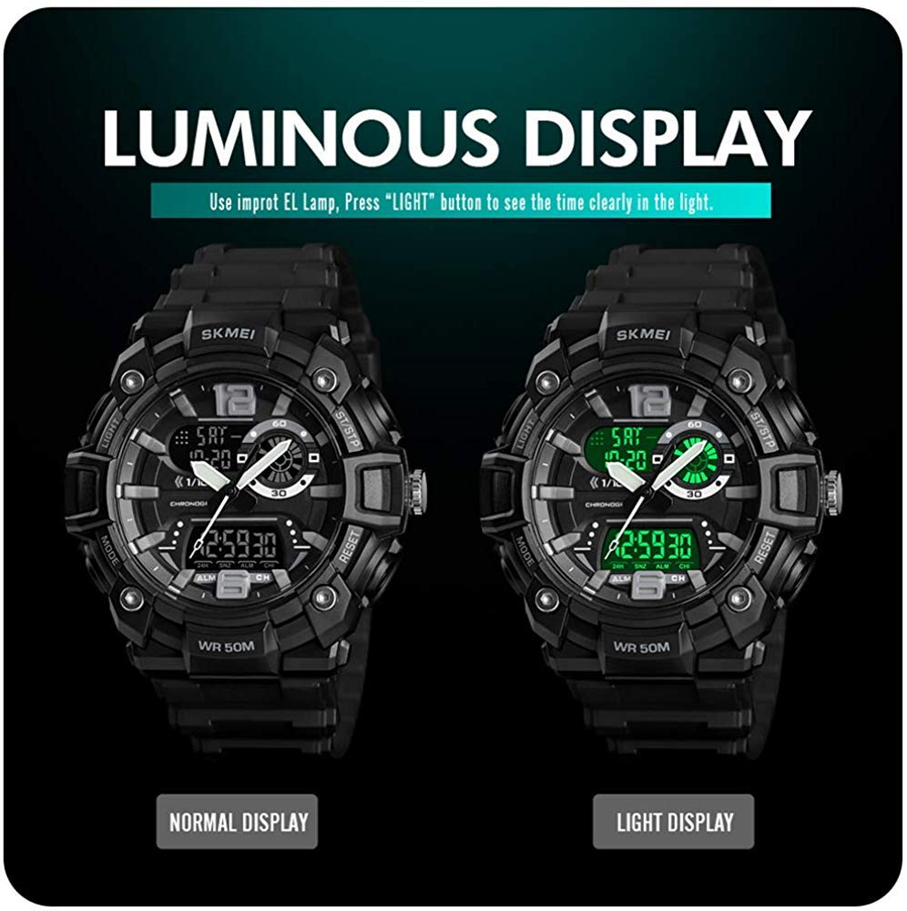 MASTOP Men's Analog Digital Dual Display Military Sports Watch - Waterproof, Shockproof, Multifunction with Alarm & LED Backlight - Perfect for Outdoor, Running, Hiking & Daily Use