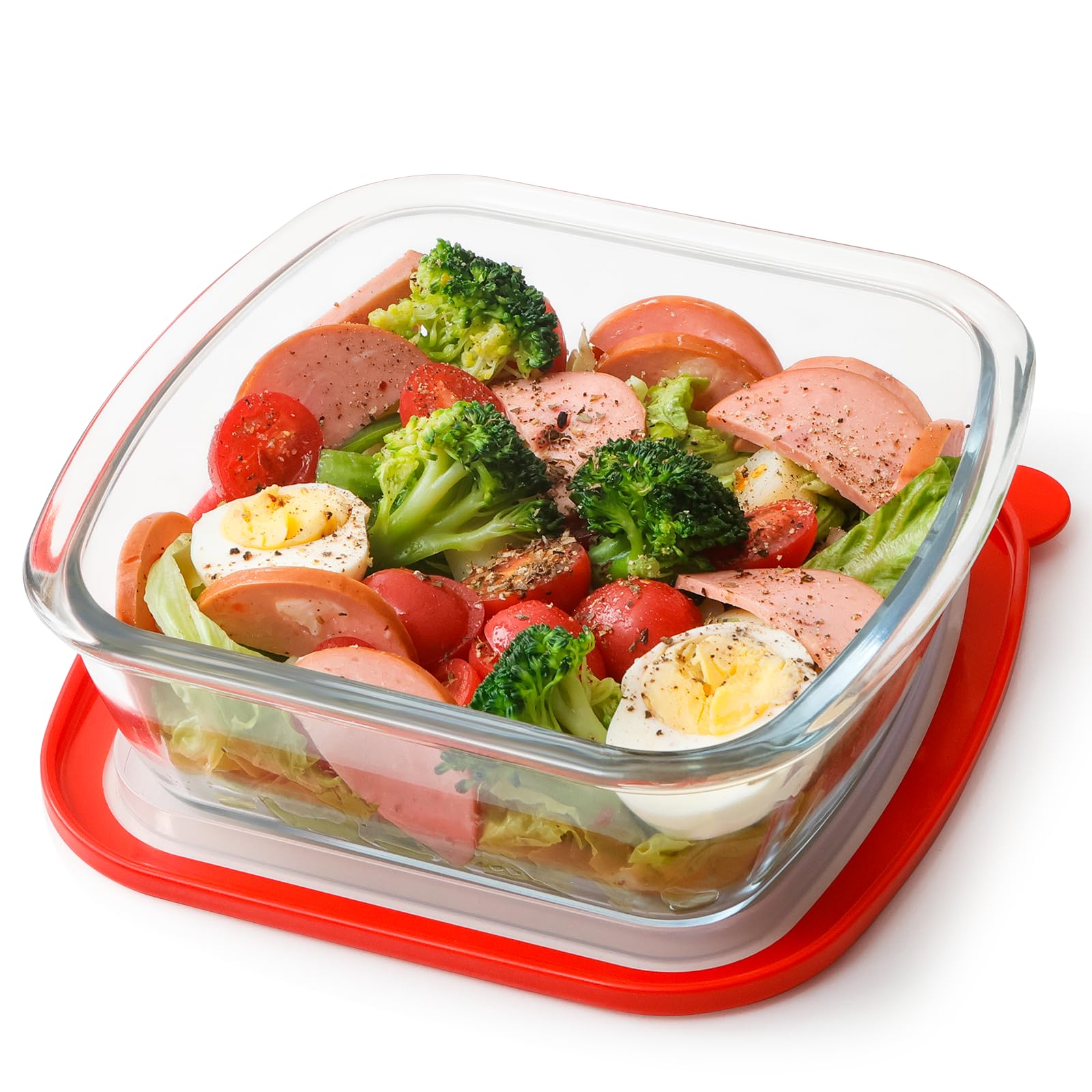 NUTRIUPS 1 QT Square Glass Baking Dish with Lid - 7x7-Inch Oven-Safe Bakeware for Casseroles, Lasagna & Desserts | Perfect for Baking, Meal Prep & Food Storage
