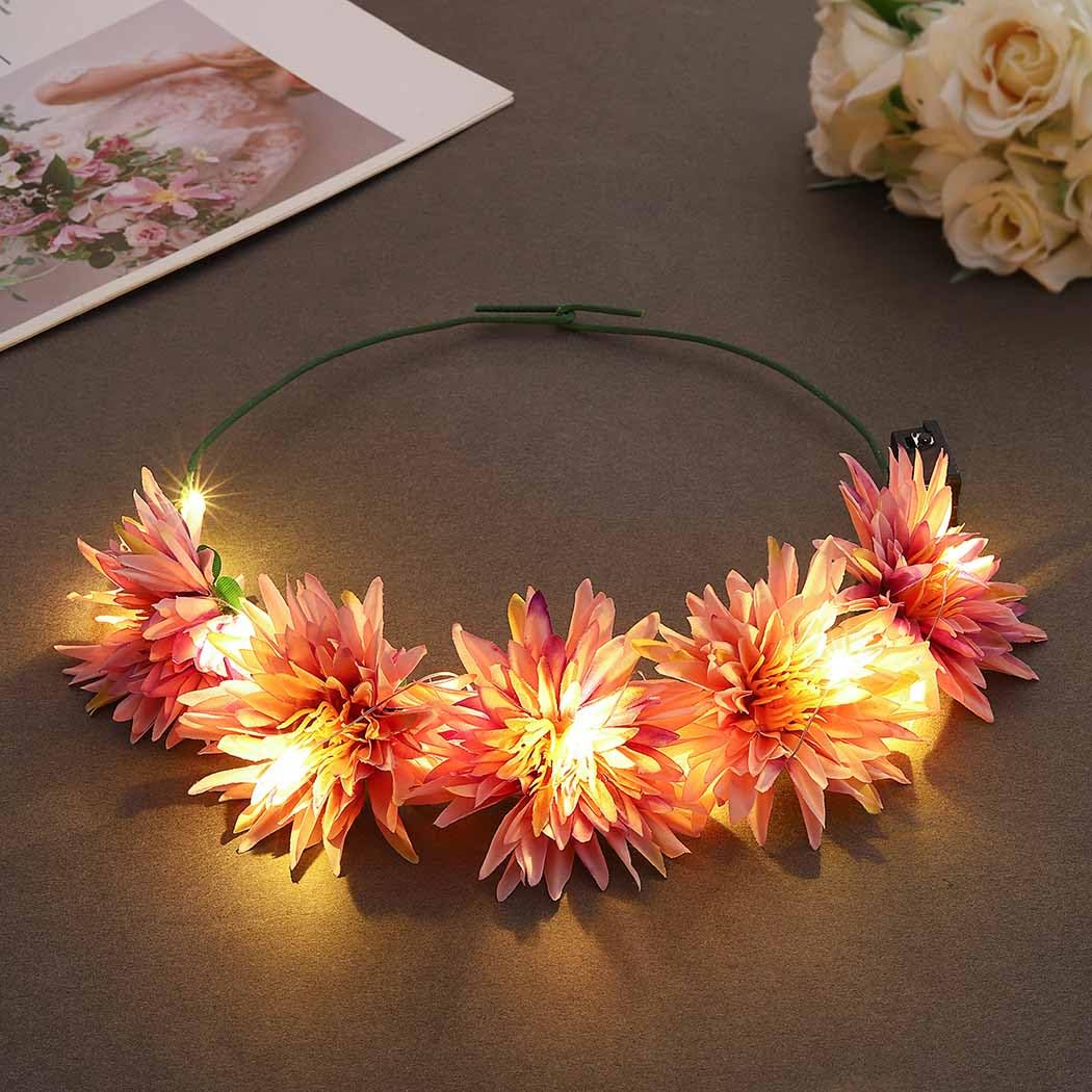 Vakkery LED Light Up Flower Crown Headbands - Glow Flashing Hair Garland Headdress for Women & Girls - Perfect for Weddings, Parties, Festivals & Cosplay