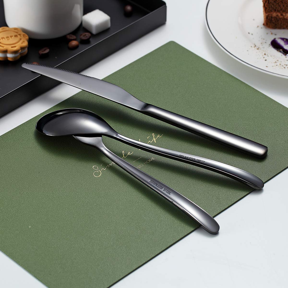 HOMQUEN 40-Piece Black Silverware Set for 8 - Premium Stainless Steel Flatware Cutlery Set with Forks, Spoons & Knives - Elegant Shiny Black Kitchen Utensils for Dining, Restaurants & Dinner Parties