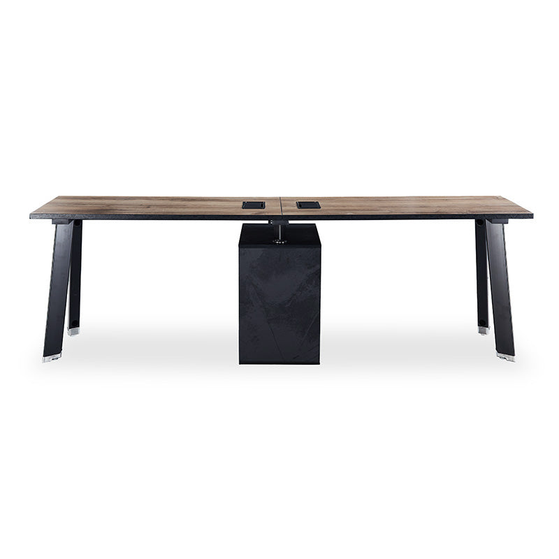 2-Person Workstation Desk with Cabinet - 2.4M Warm Oak & Black Finish - Perfect for Home Office & Shared Workspaces