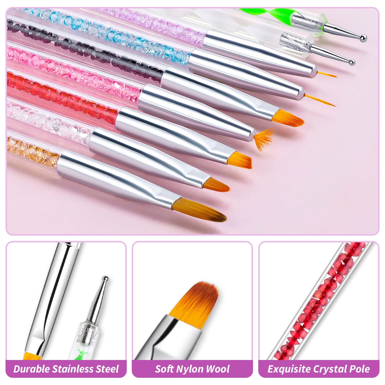 MELLIEX 9-Piece Nail Art Brush Set - Acrylic Nail Brushes, Dotting Pen & UV Gel Nail Painting Tools for Professional Nail Art Designs - Perfect for Salon, Home Manicure & Nail Decoration