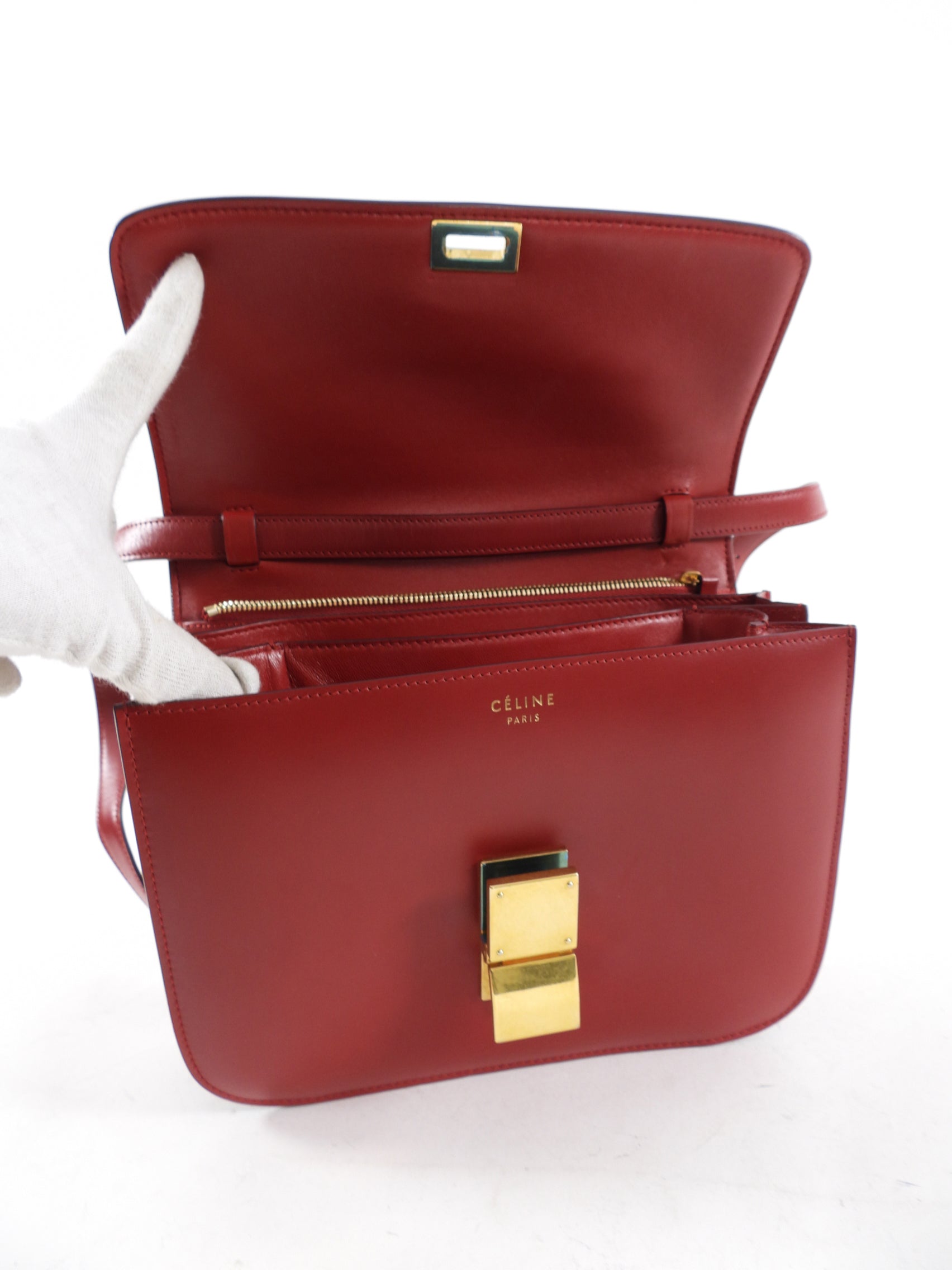 Celine Red Medium Box Shoulder Bag for Women | Genuine Leather Crossbody Purse | Perfect for Work, Travel & Evening Events