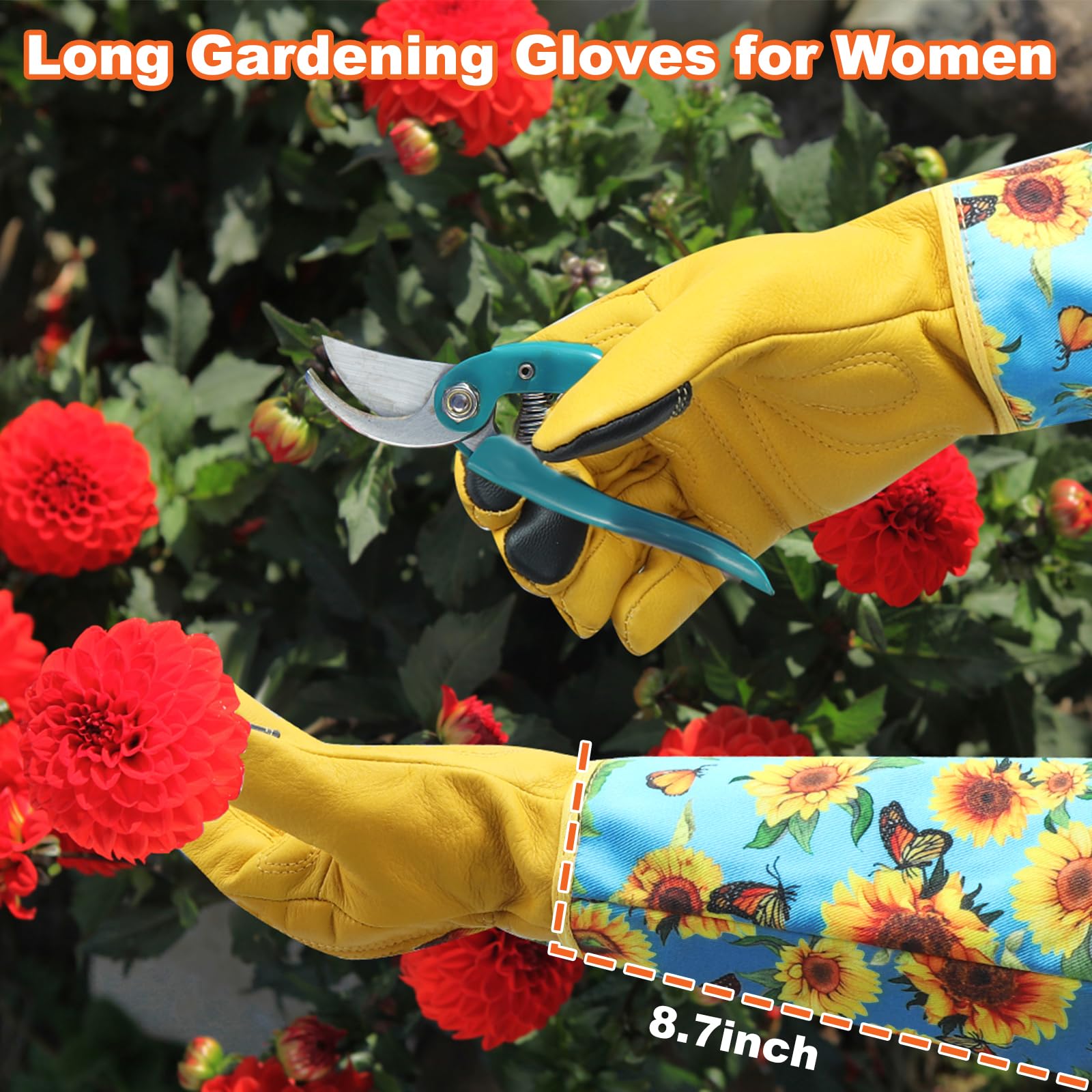 DLY Women's Thorn Proof Gardening Gloves - Breathable Cowhide Leather Gauntlet for Outdoor Work (X-Large, Blue) | Ideal for Rose Pruning, Landscaping & Yard Maintenance