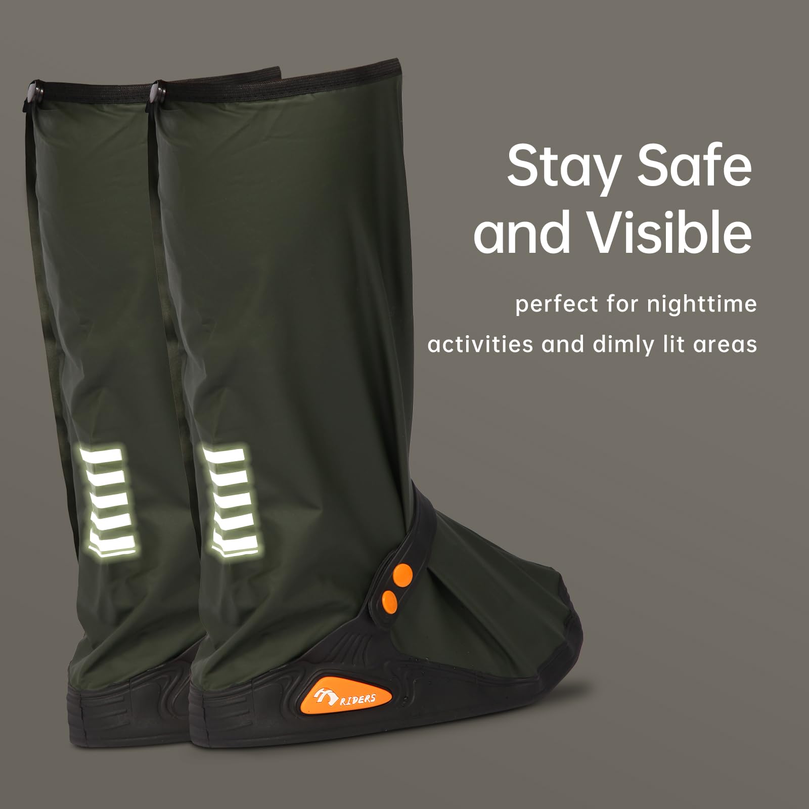 Waterproof Shoe Covers for Rain - Reusable & Foldable Non-Slip Boot Protectors with Reflective Strips for Men & Women (Army Green, Size L) - Perfect for Hiking, Commuting & Outdoor Activities
